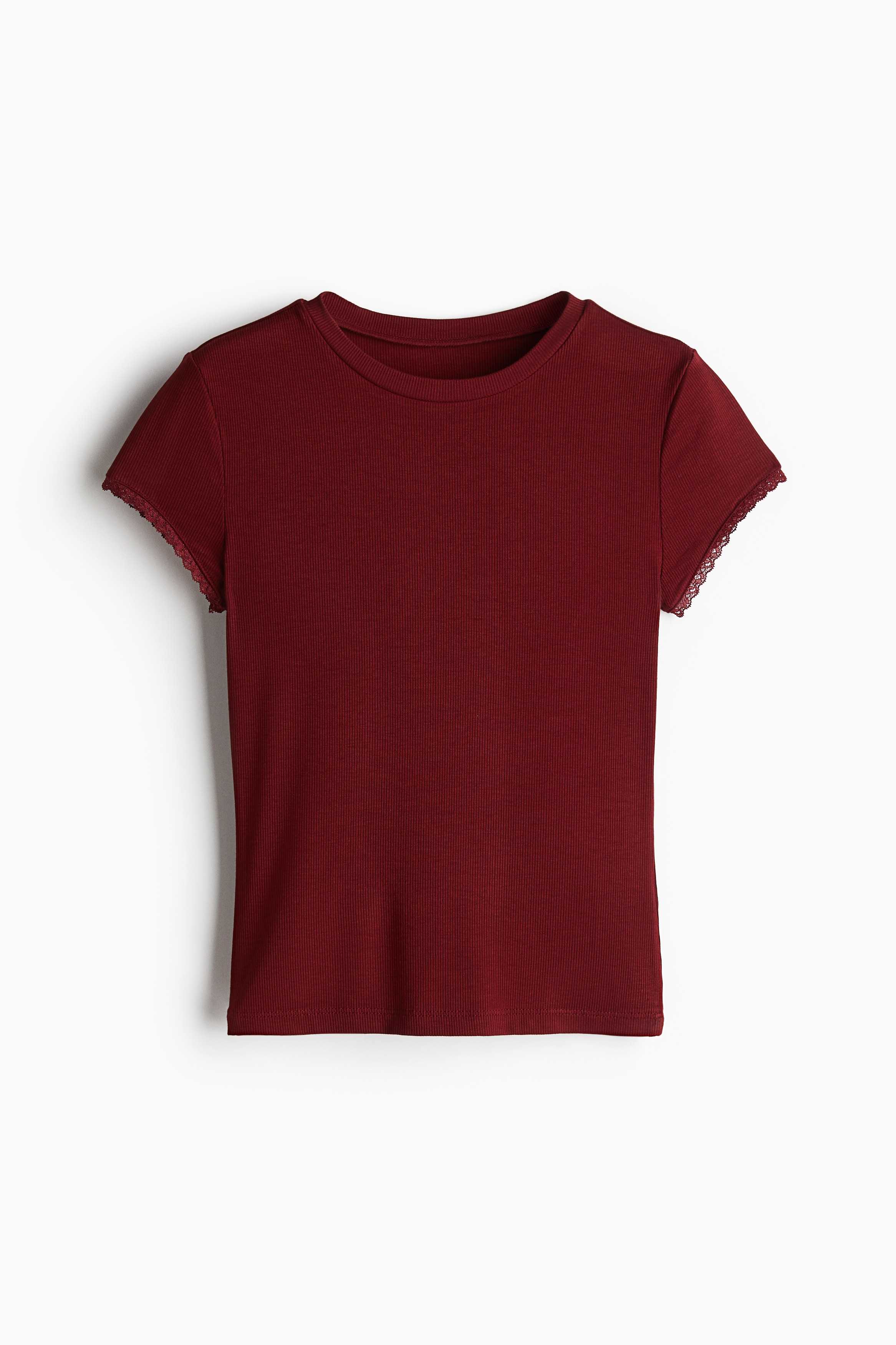 Women's Black Lace-Trimmed Ribbed T-Shirt | H&M US
