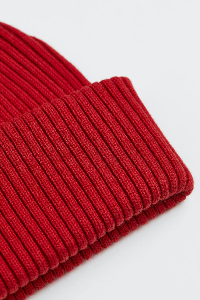 Rib-knit cotton beanie - Crimson red/Deep lilac/Off-white - 3