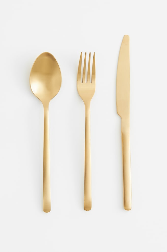 3-pack cutlery - Gold-coloured/Matt/Black/Matt/Gold-coloured/Polished/Silver-coloured/Matt/dc - 1