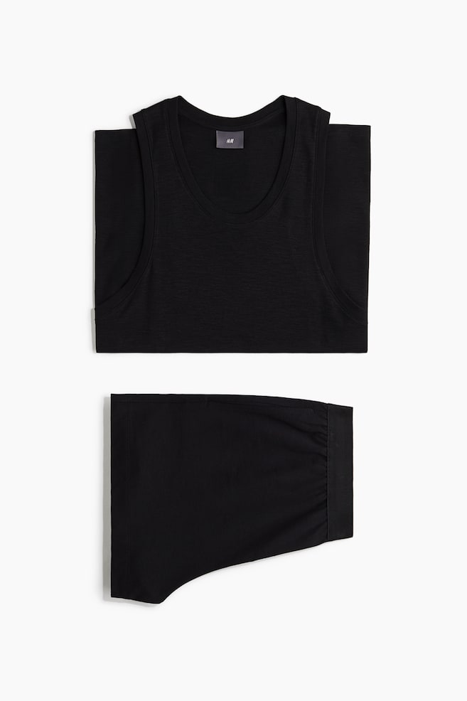 Pajama Tank Top and Shorts - Black/Light beige - 1