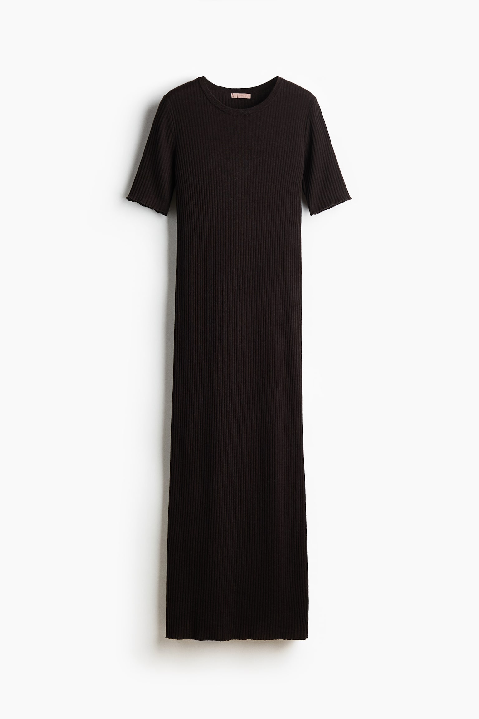 Rib-Knit T-Shirt Dress - Dark brown/Pale yellow