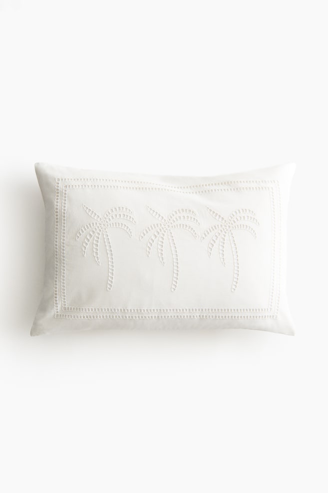 Eyelet-Embroidered Cushion Cover - White - 1