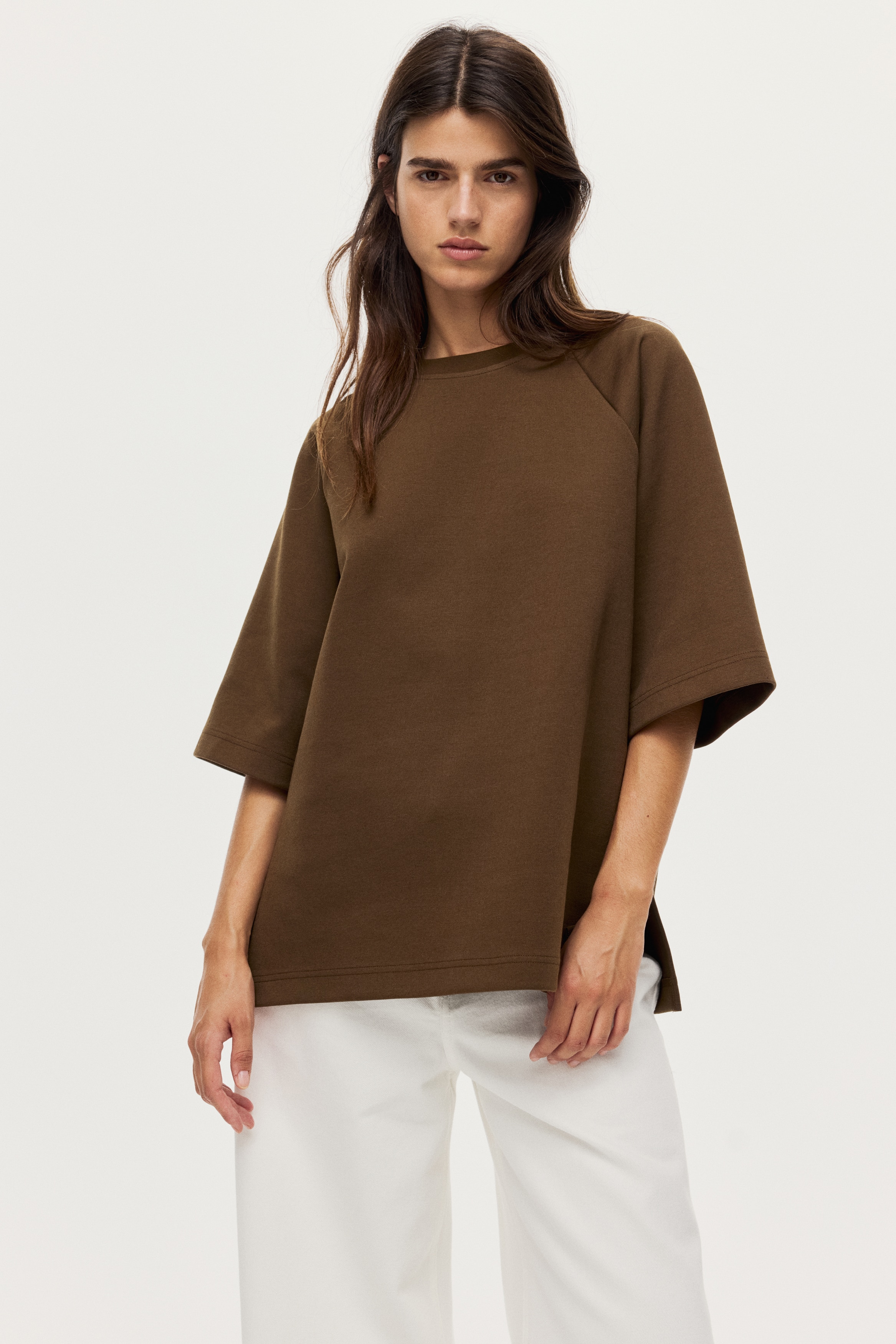 H & M - オーバーサイズ インターロックTシャツ - ブラウン