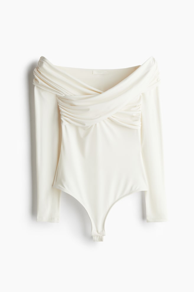Draped thong body - White/Beige - 1