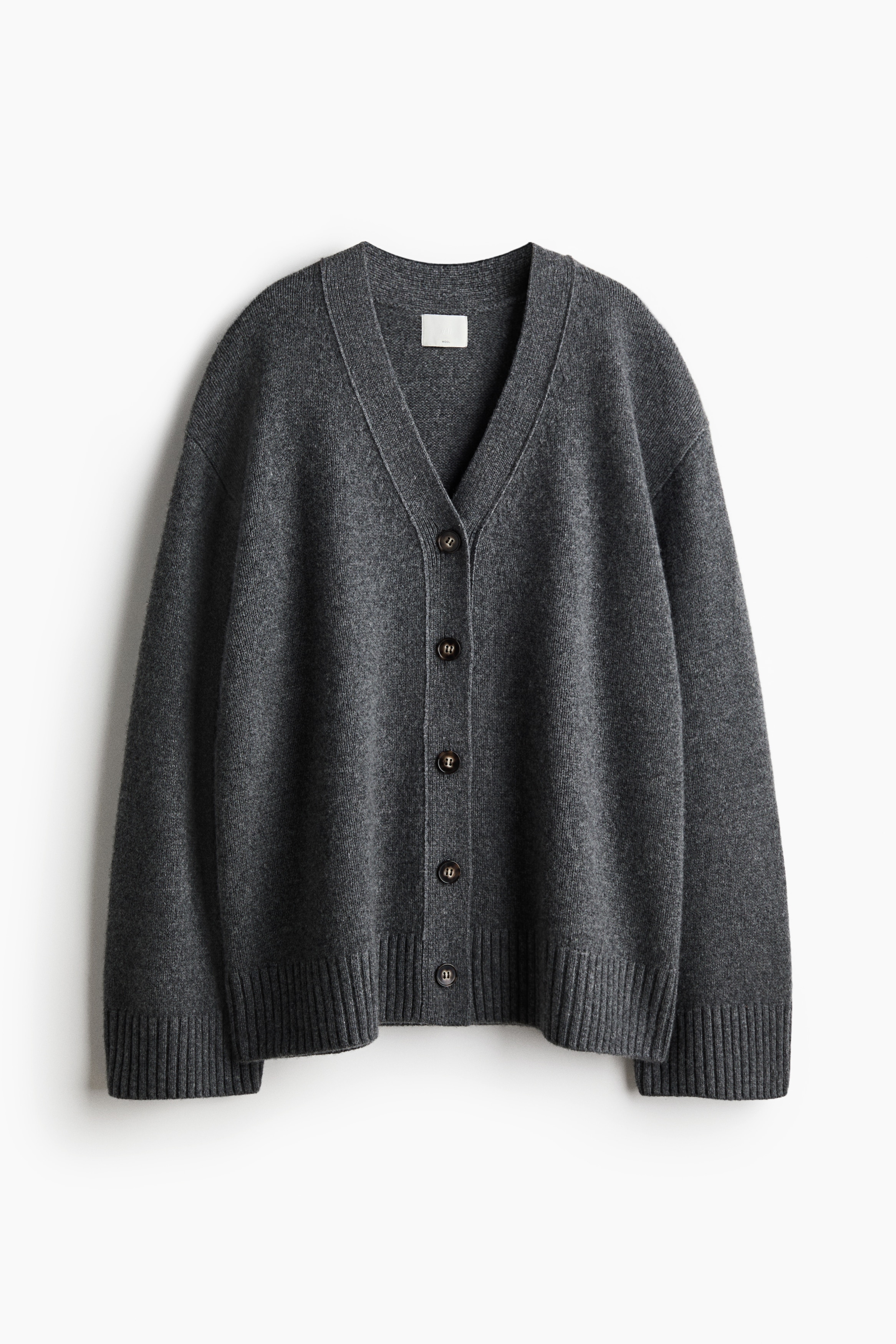 Cardigan supradimensionat din lână - Gri-închis melanj/Bleumarin
