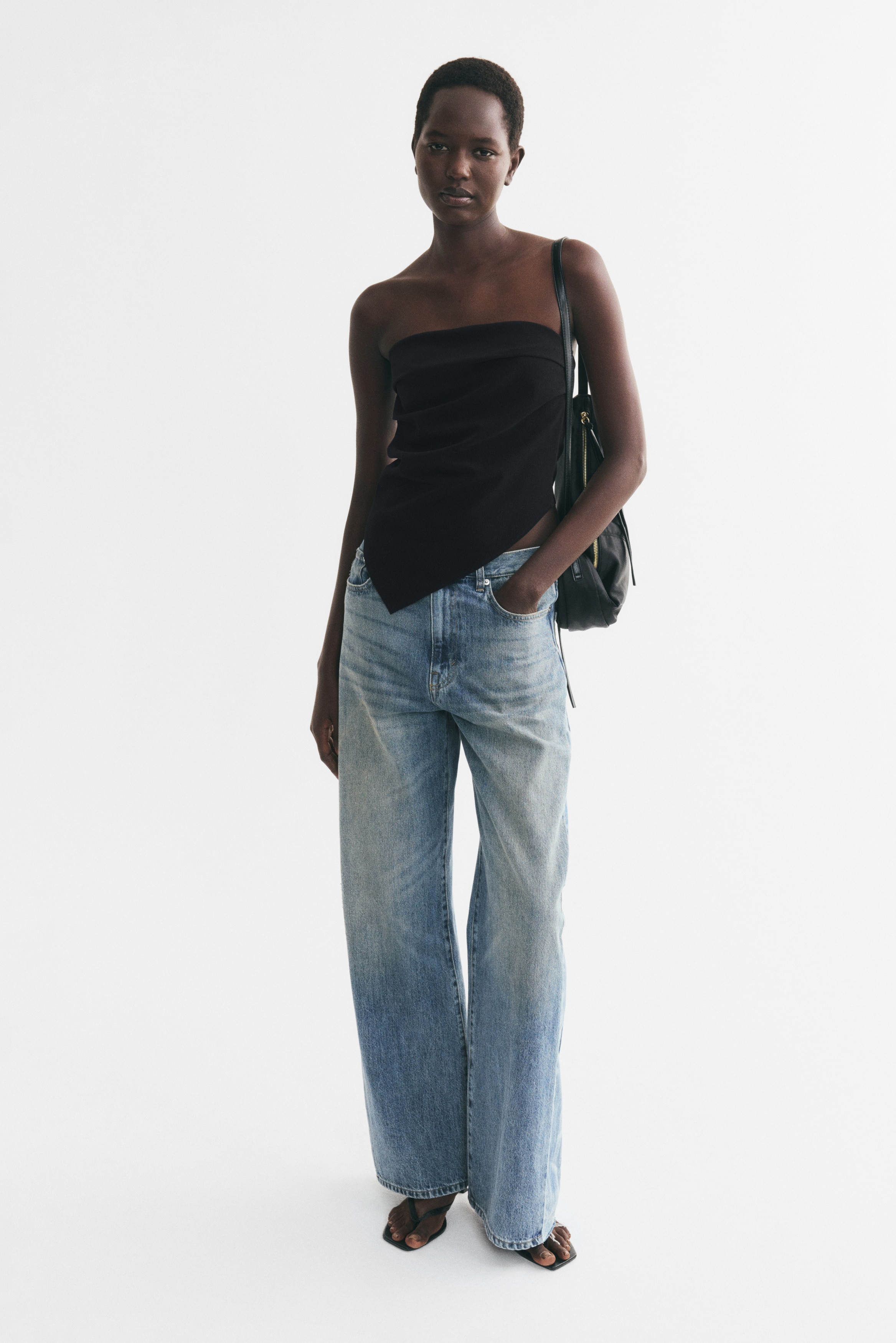 Asymmetric Tube Top - Black/Red/Cream