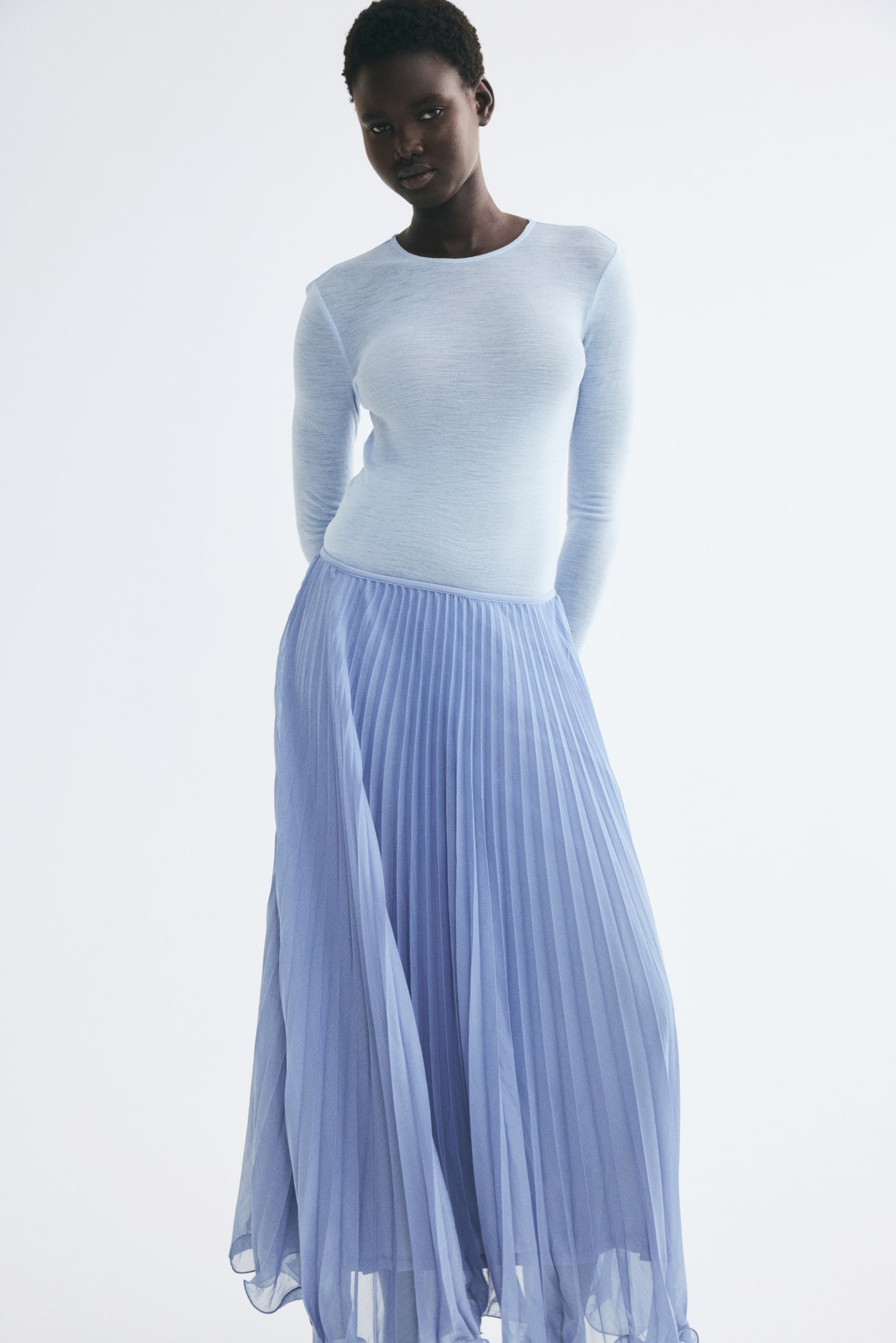 Sheer pleated skirt - Dusty blue/Cream/Polka dot/Dusty pink/Bright pink - 1
