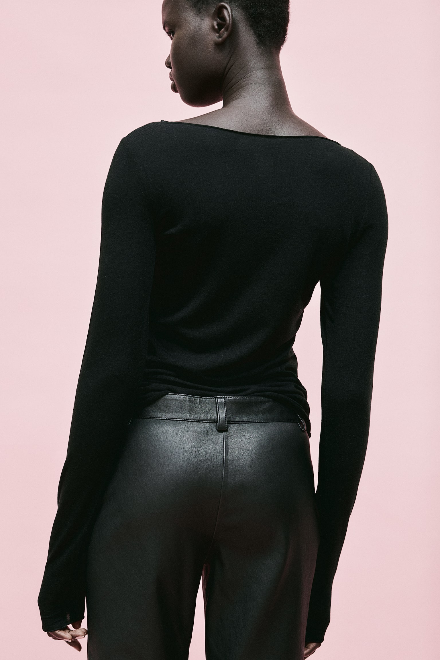 Flared leather trousers - Black/Greige - 4