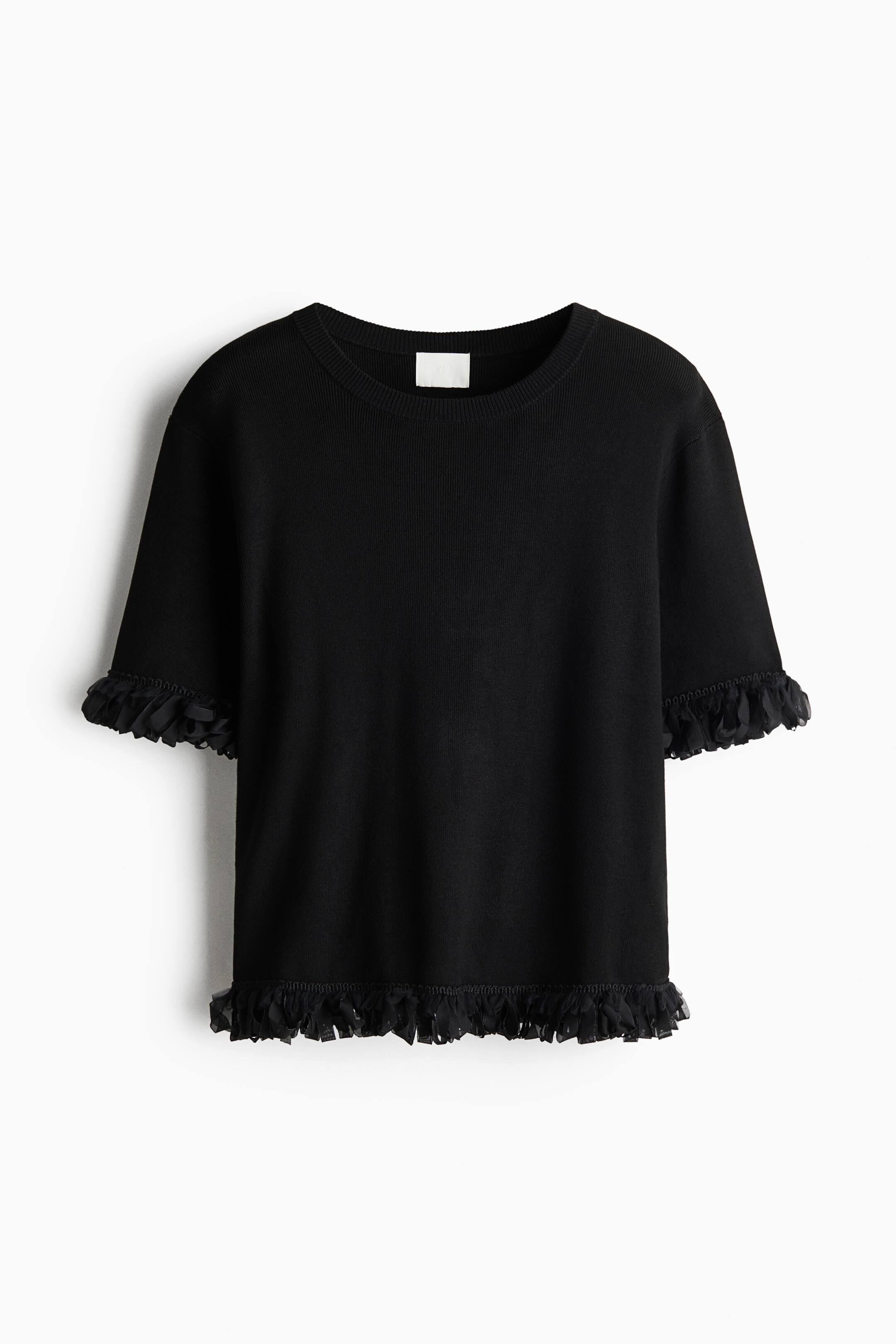 View larger image: Fringed viscose-blend T-shirt - Black - Ladies | H&M 1