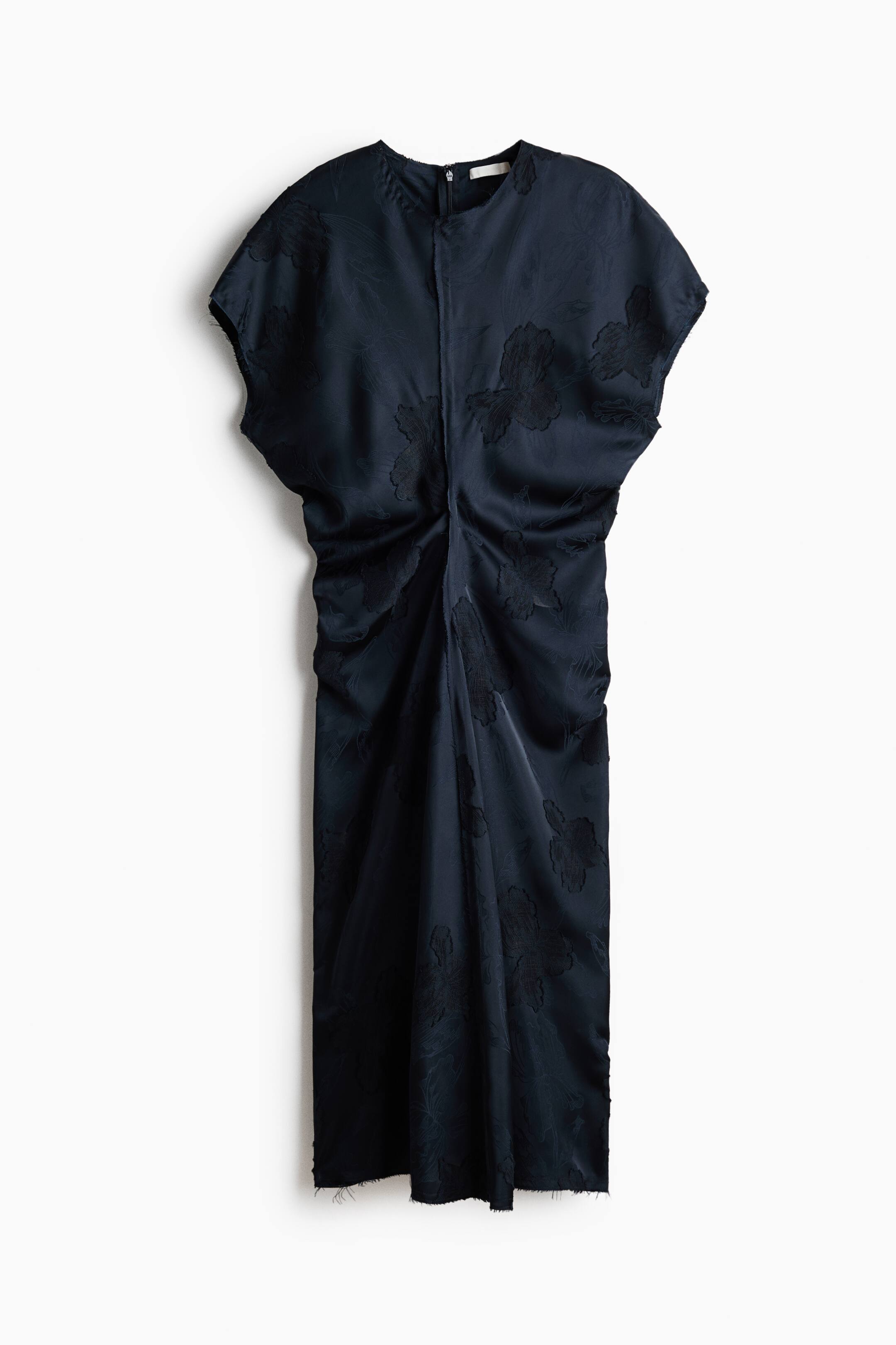 View larger image: Cap-sleeved textured-weave dress - Navy blue - Ladies | H&M 1