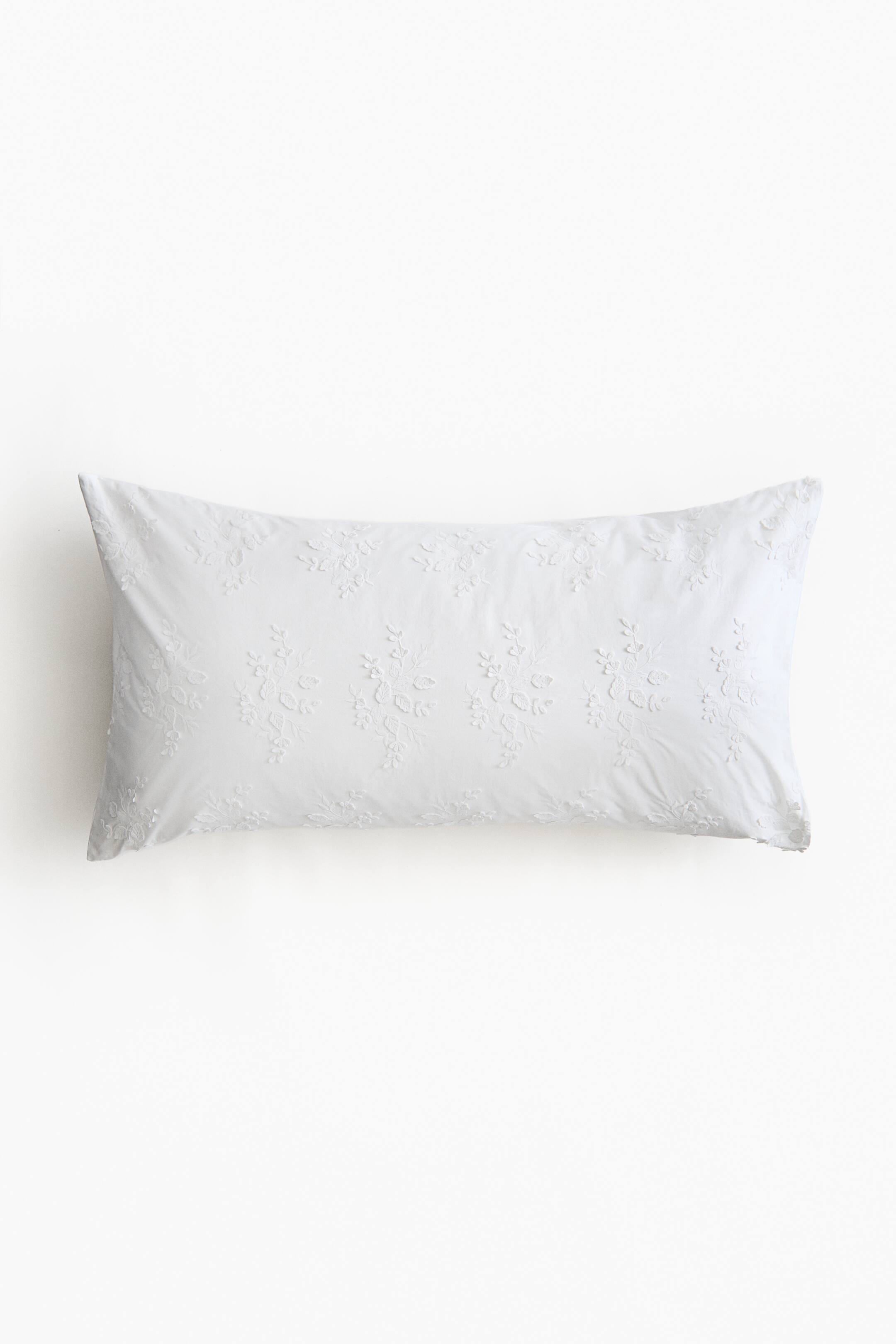 이미지 확대 보기: Embroidery-detail cotton pillowcase - White/Floral | H&M KR 1