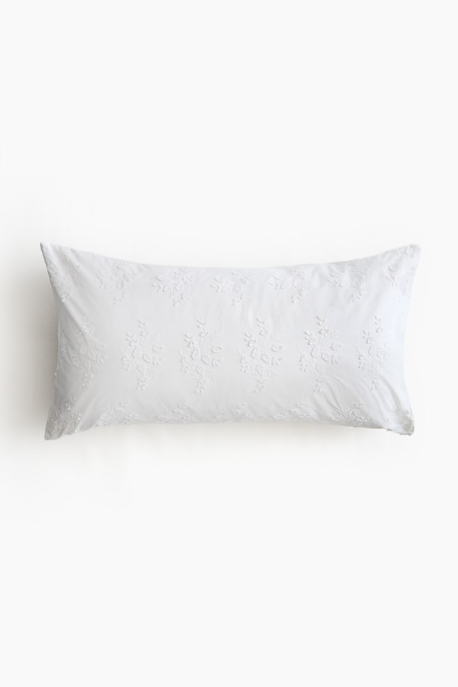 Embroidered-Detail Cotton Pillowcase - White/floral/Light beige/floral/Light yellow/floral - 1