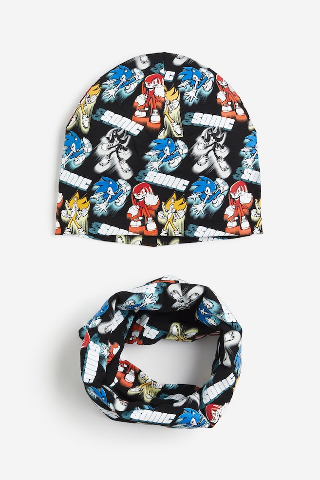 Printed beanie and tube scarf - Black/Sonic the Hedgehog - 1