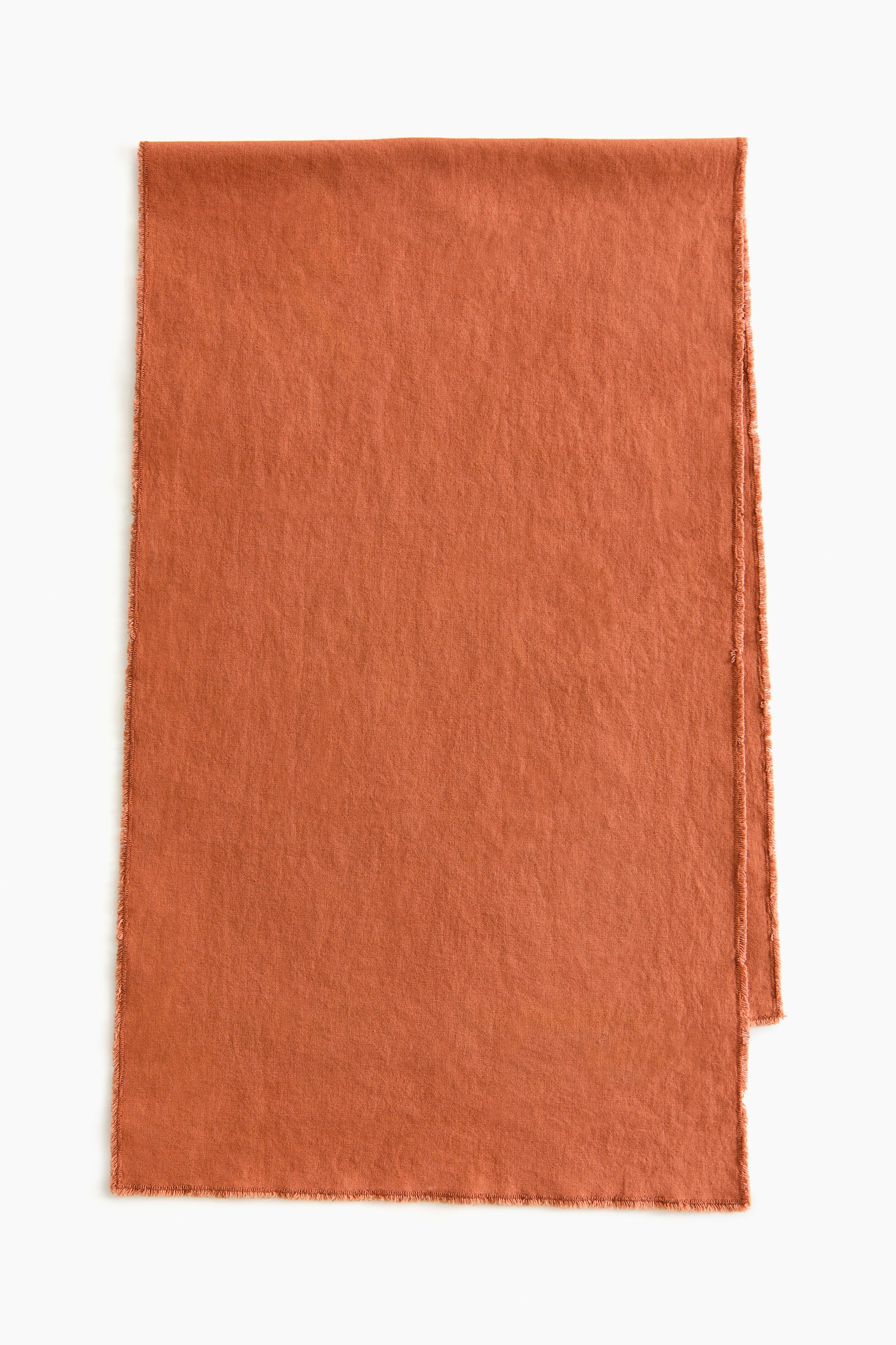 리넨 블렌드 프린지 테이블 러너 - 오렌지/라이트 베이지