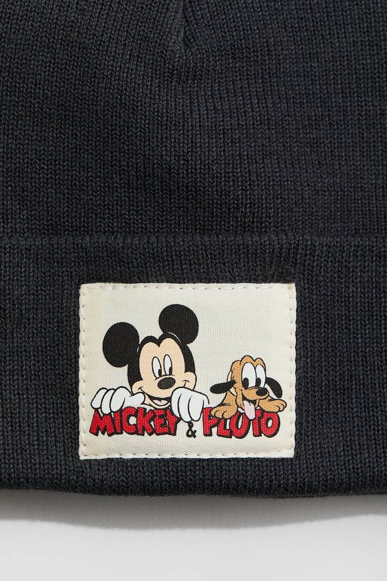 Appliquéd Beanie - Black/Mickey Mouse - Kids | H&M US