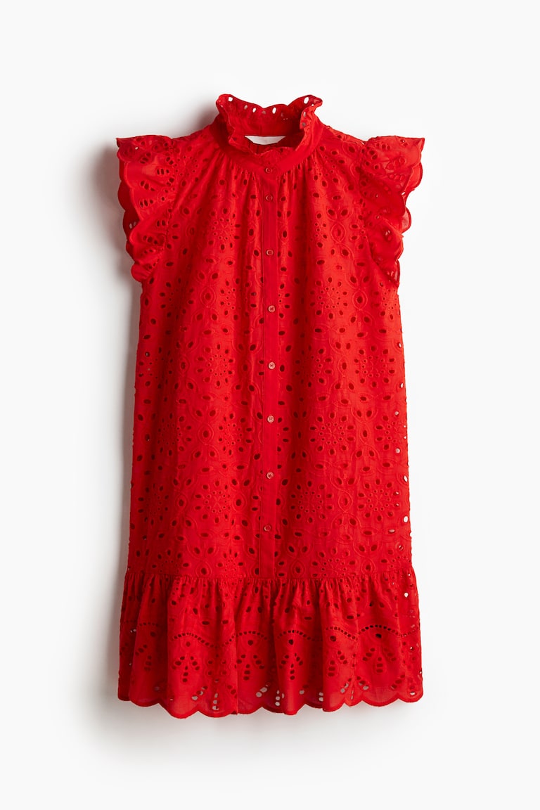 Eyelet Embroidery Dress - Red