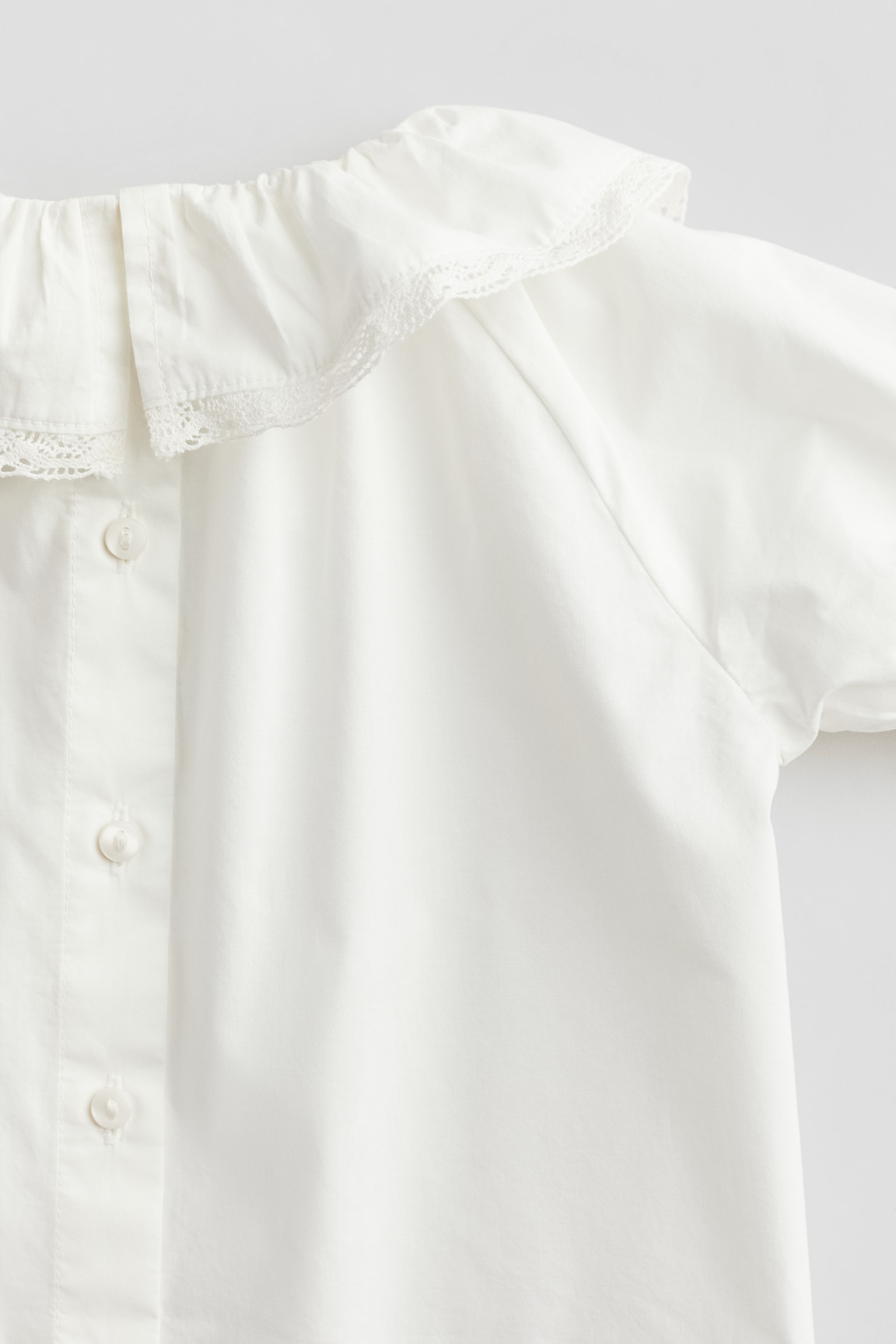 Flounce-collar cotton blouse - White - 5