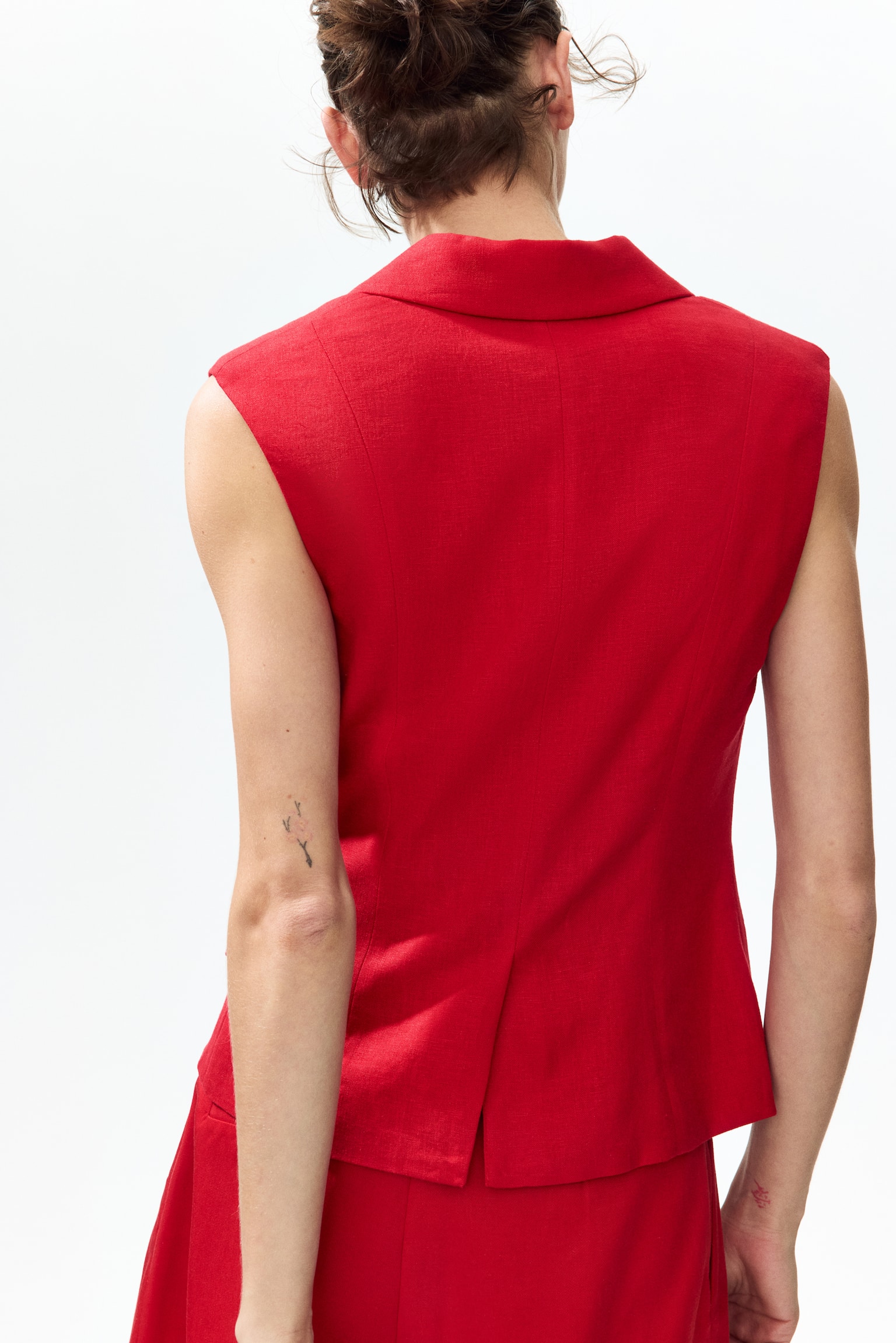 Linen-blend waistcoat - Red/Light beige - 4
