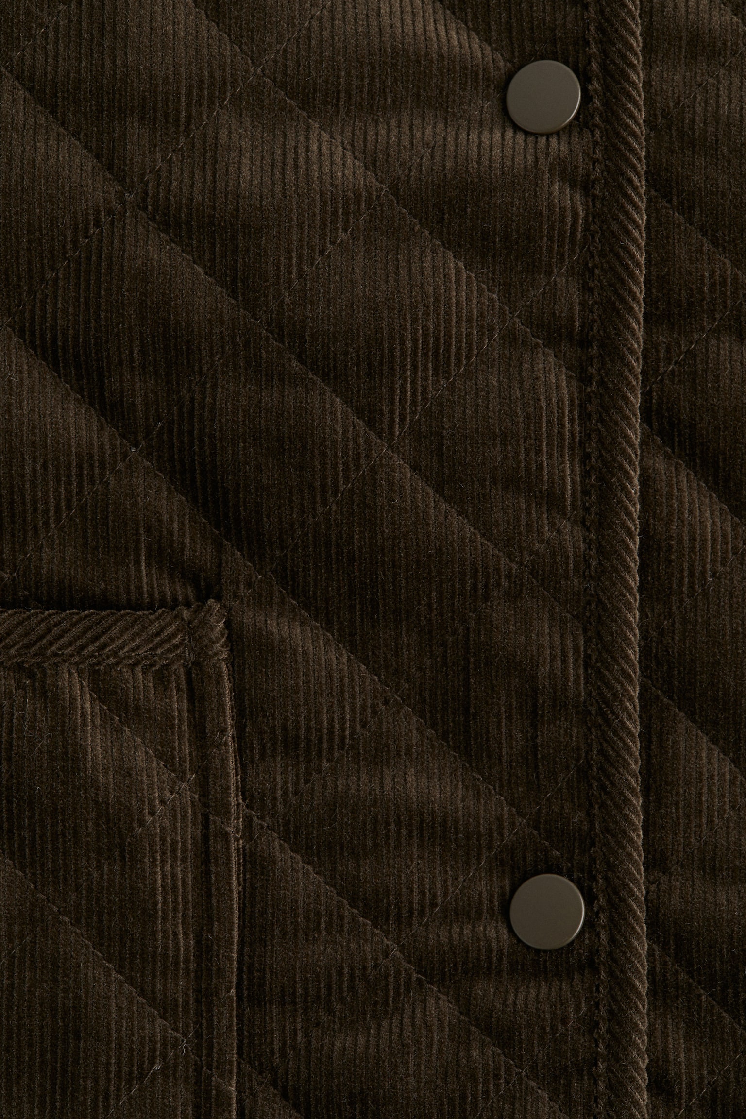 Oversized quilted corduroy jacket - Dark khaki green/Brown - 4