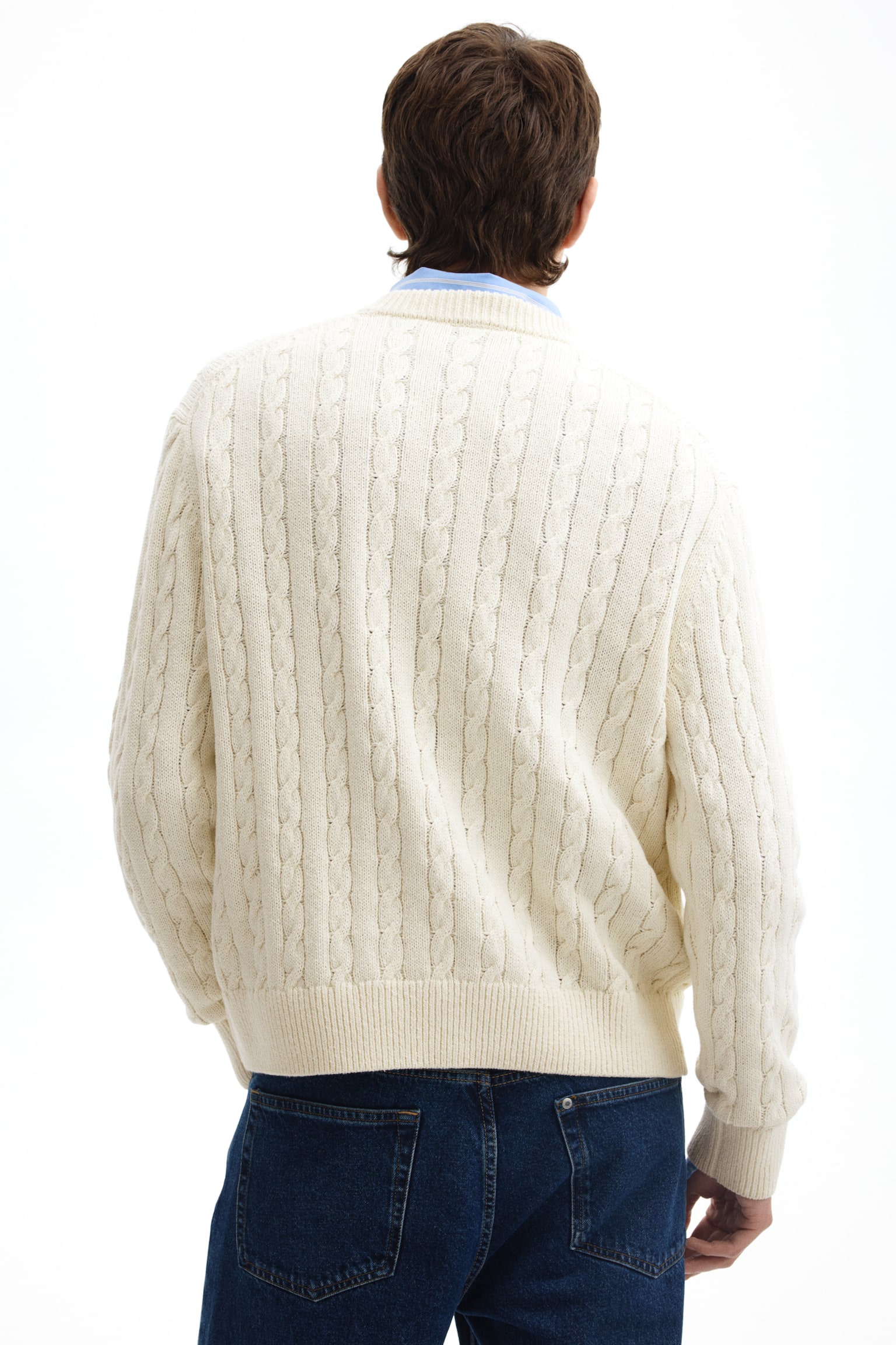 Regular Fit Cable-knit jumper - קרם/ירוק כהה - 4