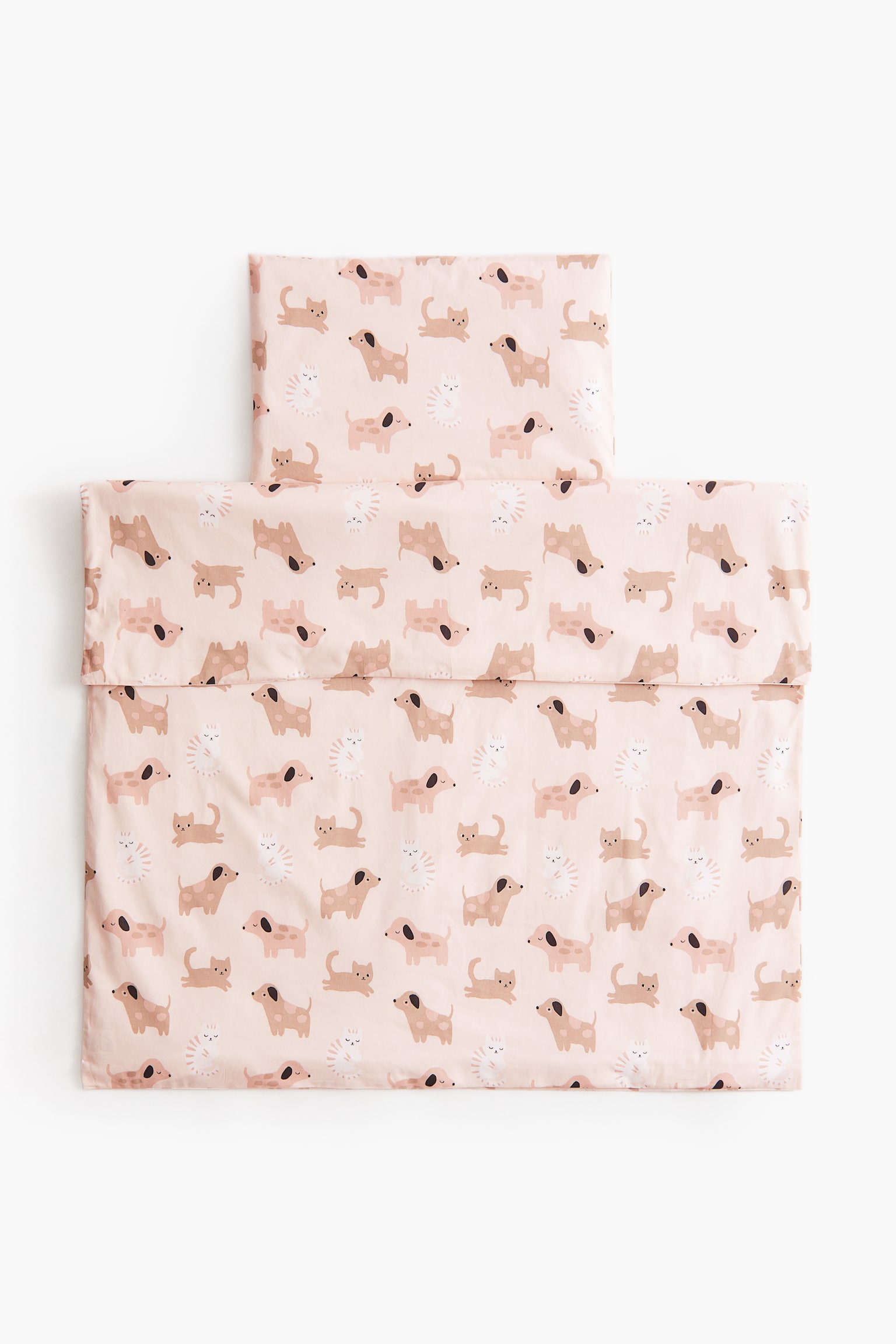 Conjunto de capa de edredão para berço - Rosa pó/Gatos e cães/Branco/Carros - 1