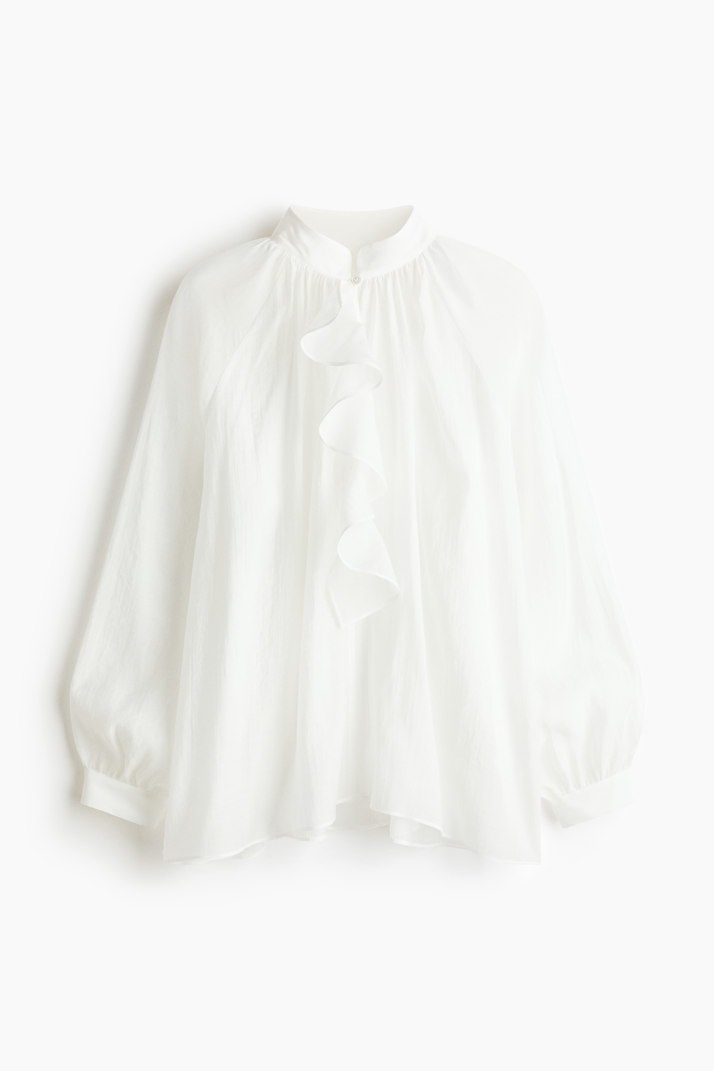 Flounced lyocell-blend blouse - White/Bright blue