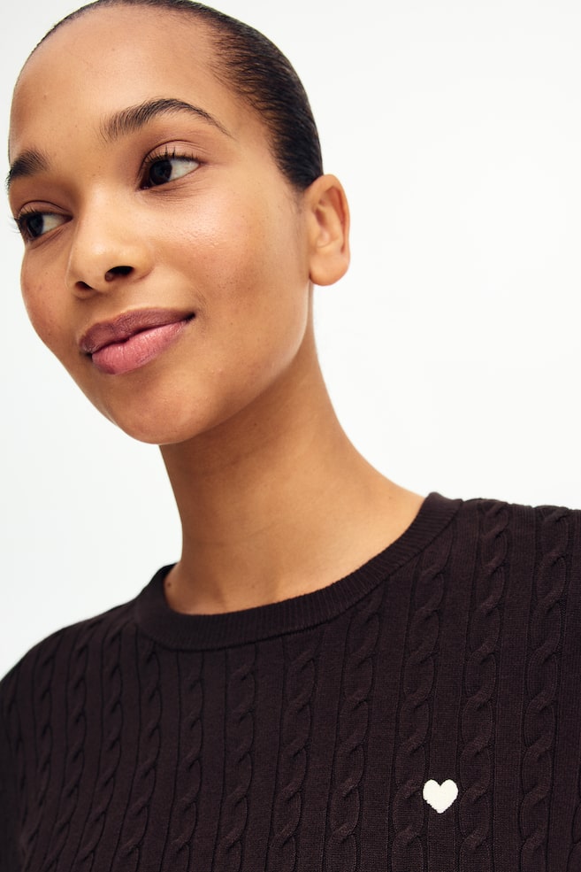Cable-knit jumper-Dark brown - 3
