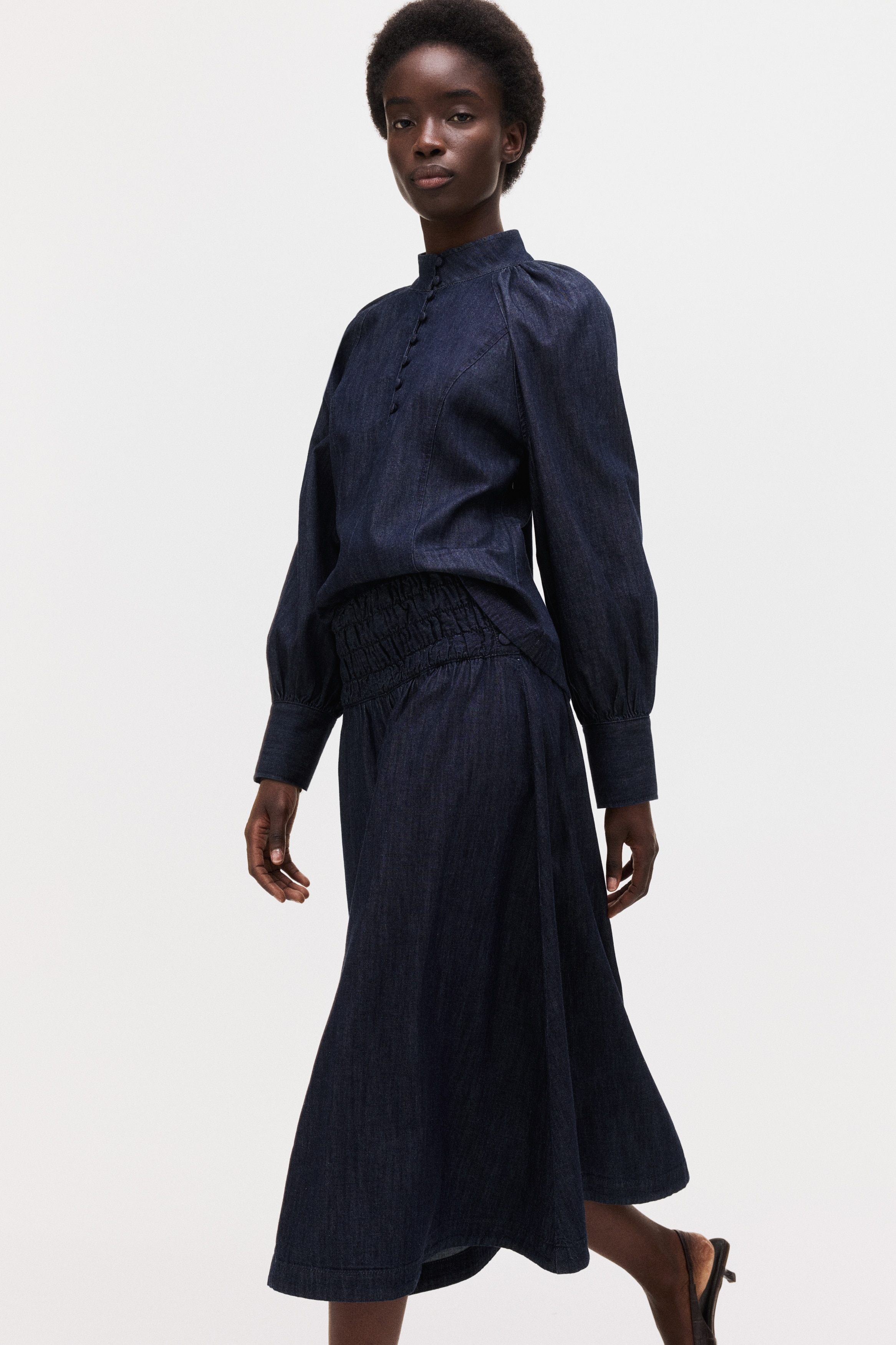 Gonna a ruota in denim - Blu denim scuro