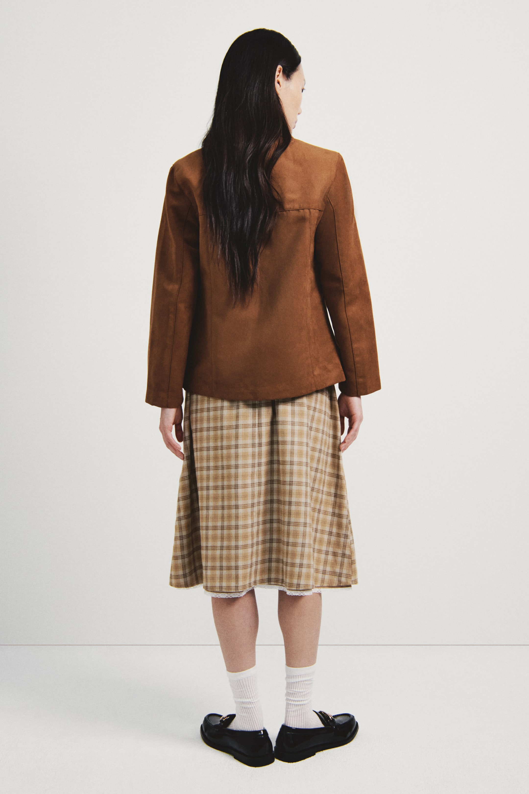 이미지 확대 보기: 드로스트링 스커트 - 다크 베이지/체크 - 여성 | H&M KR 3