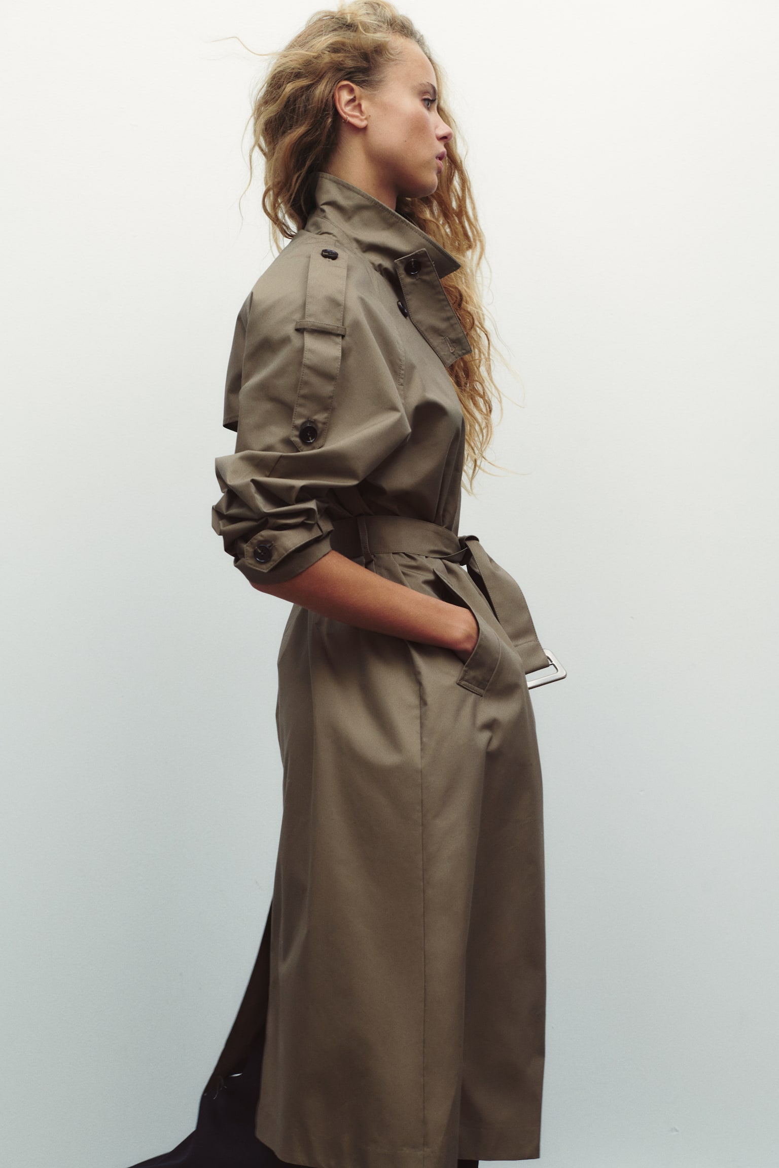Женское пальто H&M Double-Breasted Twill Trench, цвет: Серо-коричневый — фото 6