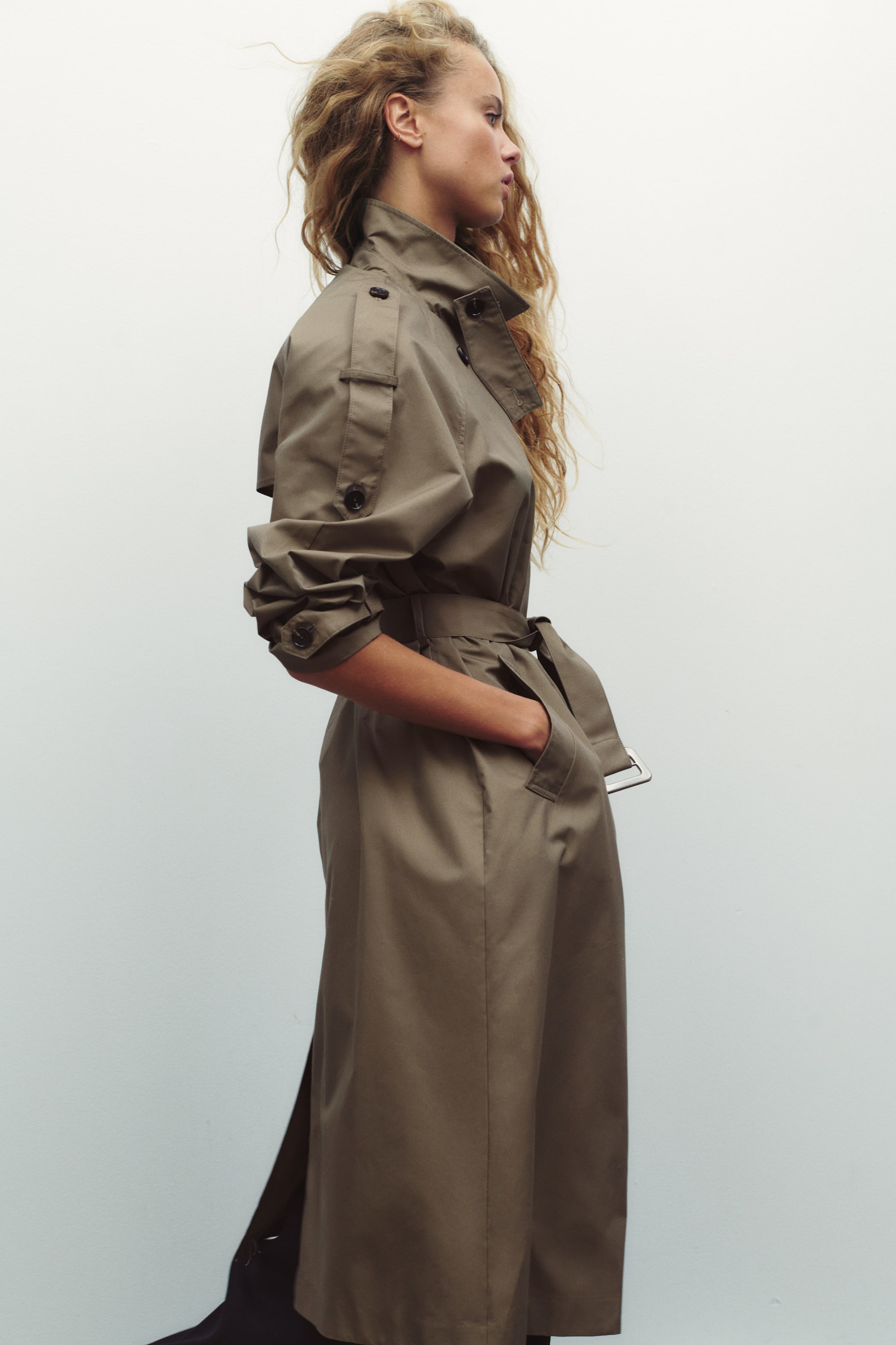 Imperméable à fermeture croisée en sergé