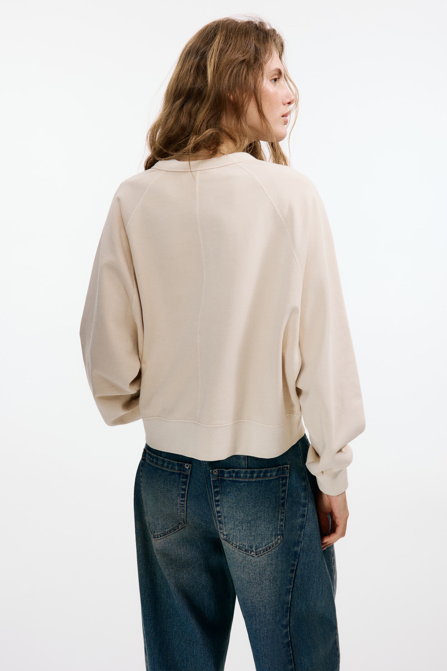 Oversized cotton sweatshirt - Light beige/Grey - 3