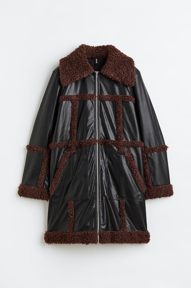 Manteau avec finitions en tissu Teddy bear - Noir - 1