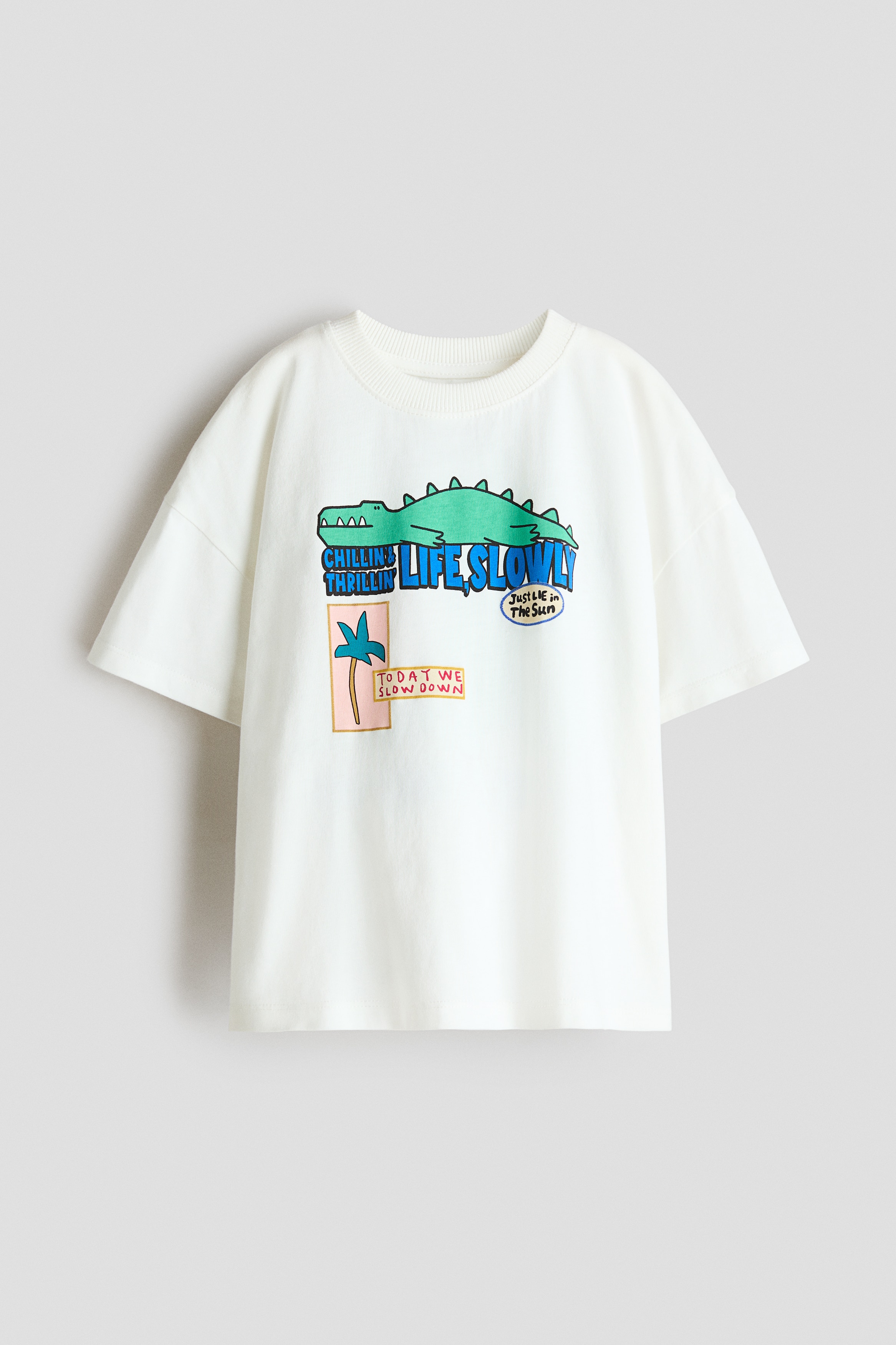 Pojat - Printti-oversize-T-paita Valkoinen/Dinosaurus - Size: 122/128 (6-8Y) - H&M