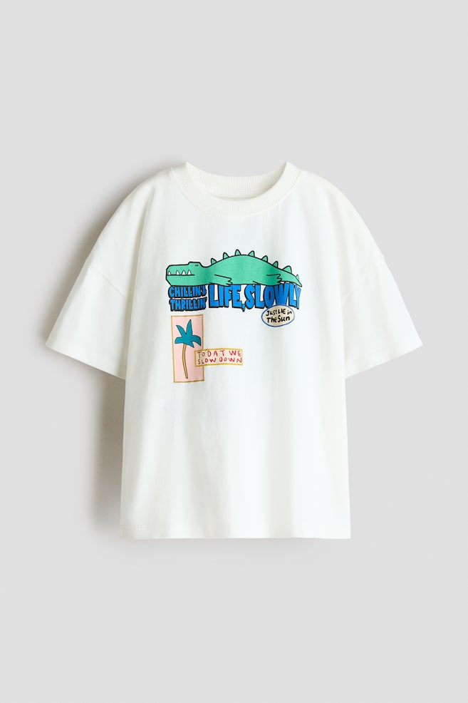 Oversized printed T-shirt - White/Dinosaur - 1