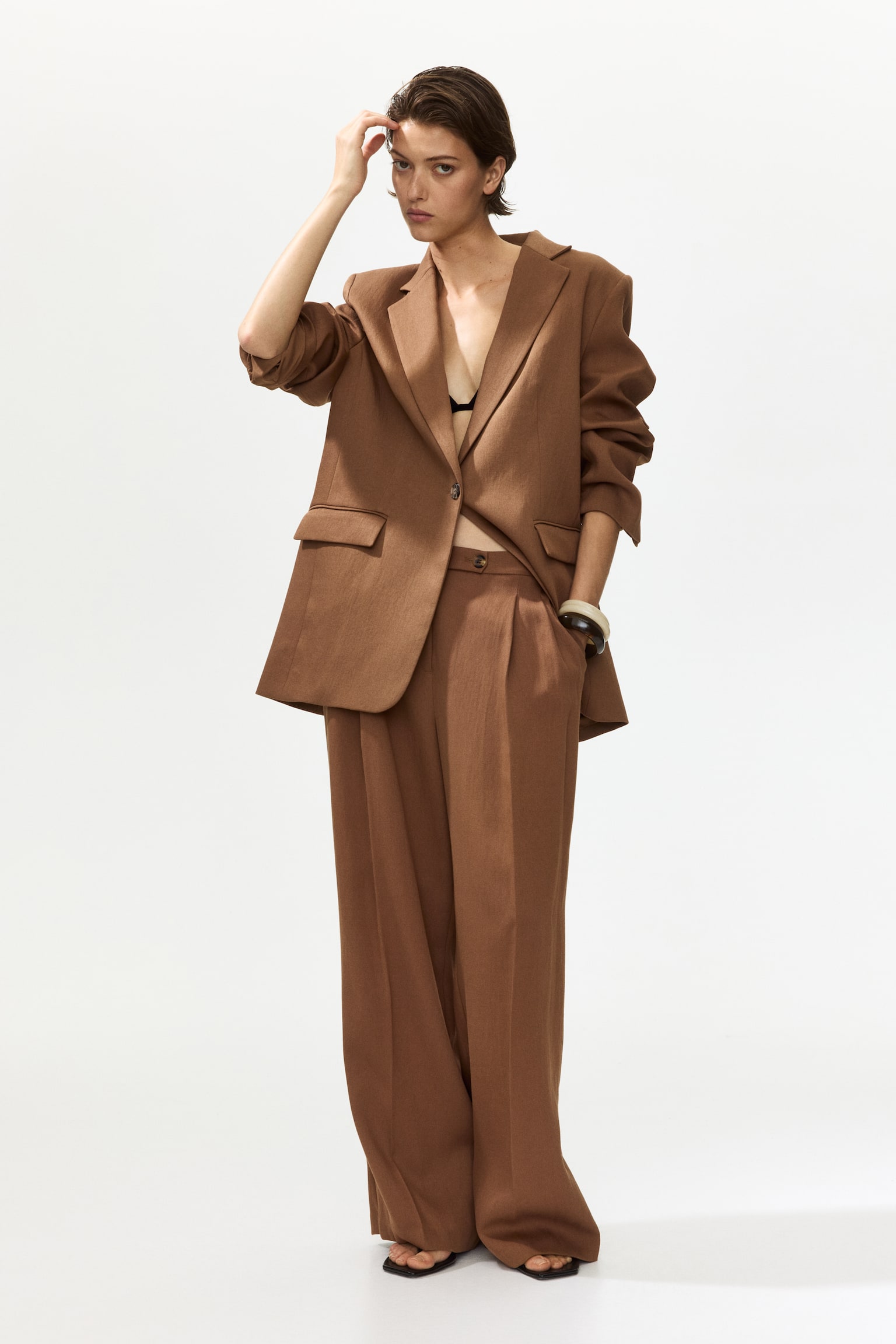 Wide tailored trousers - Brown/Beige/Bright red - 2