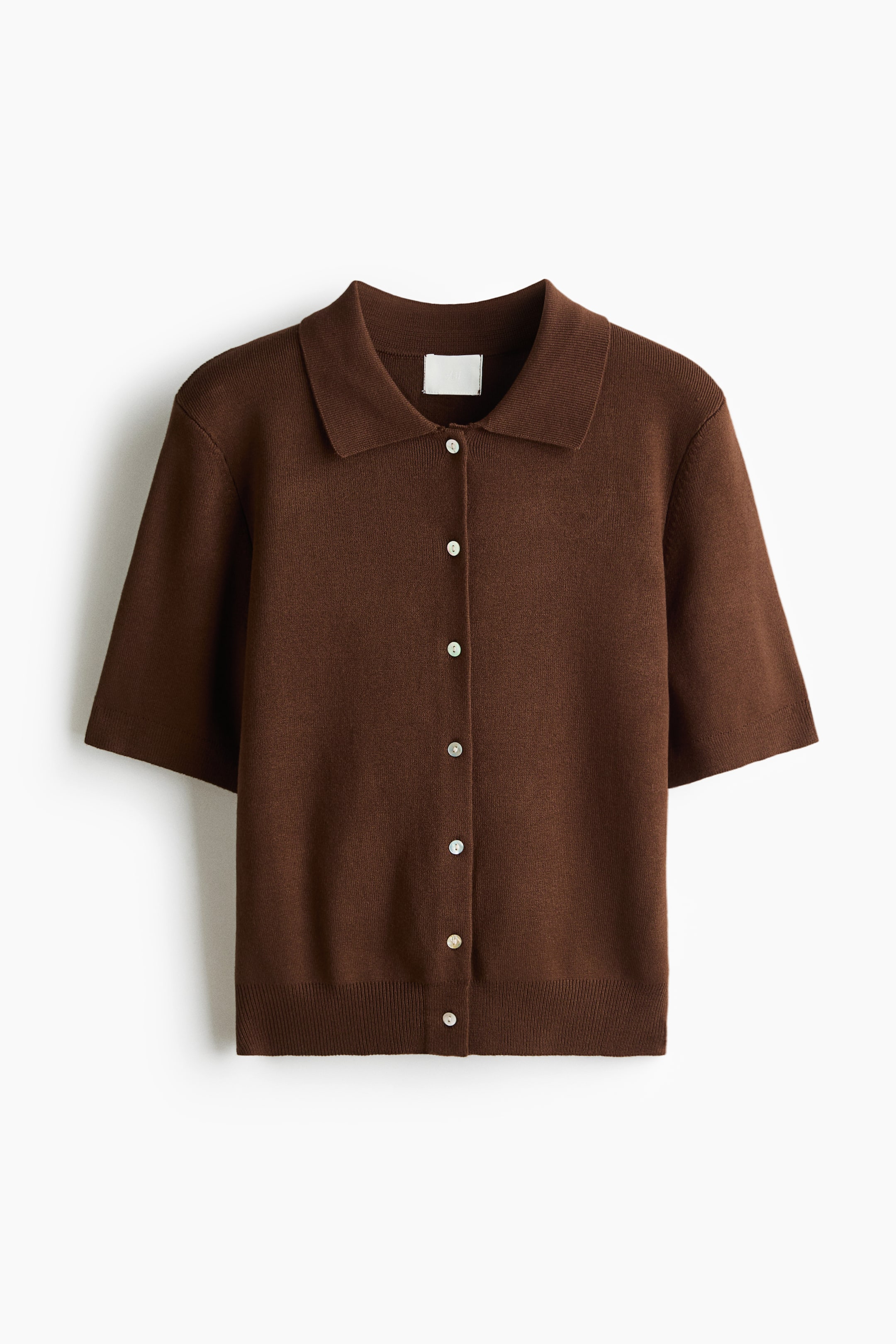 View larger image: Ribbed short-sleeved cardigan - Dark brown - Ladies | H&M 1