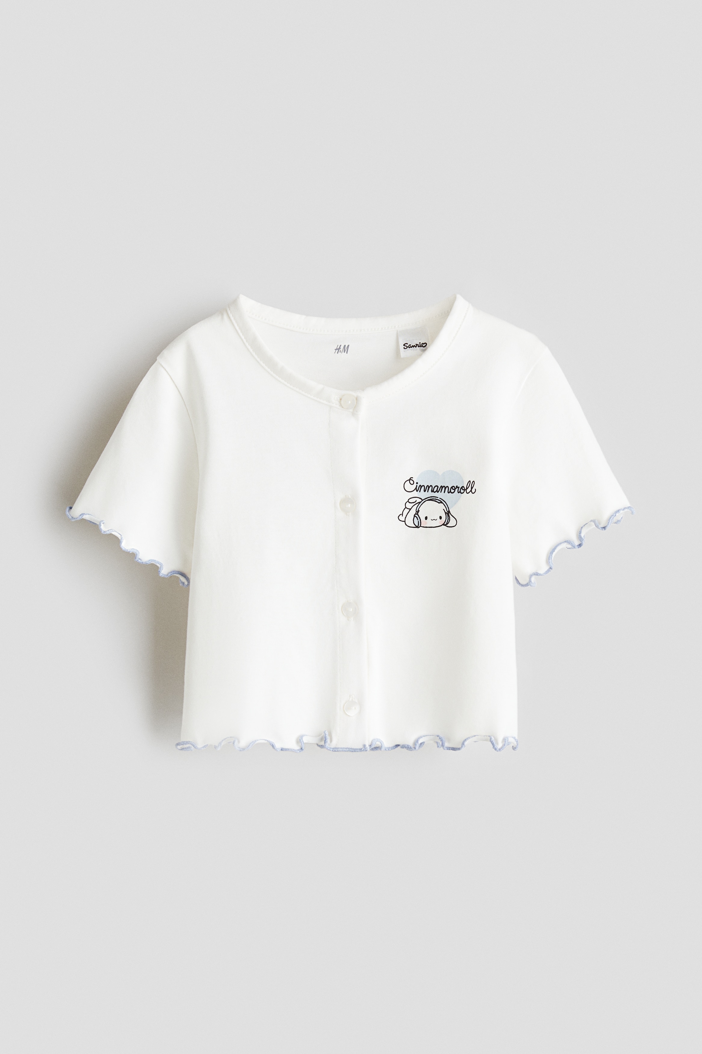 Print-detail button-front top - White/Cinnamoroll/Black/Kuromi