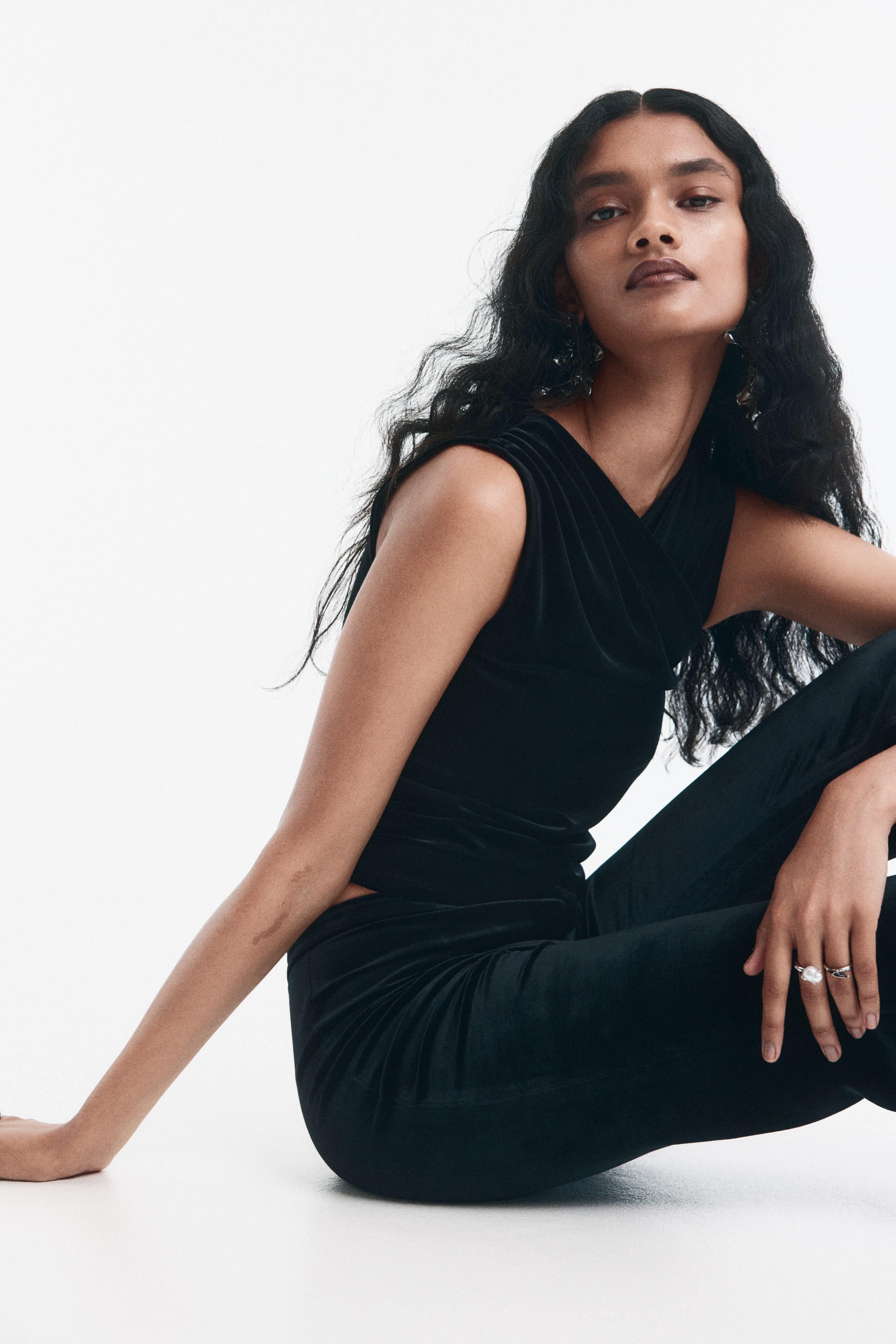 Draped velour vest top