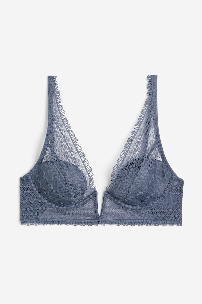 Padded underwired lace bra - Blue/Black - 2