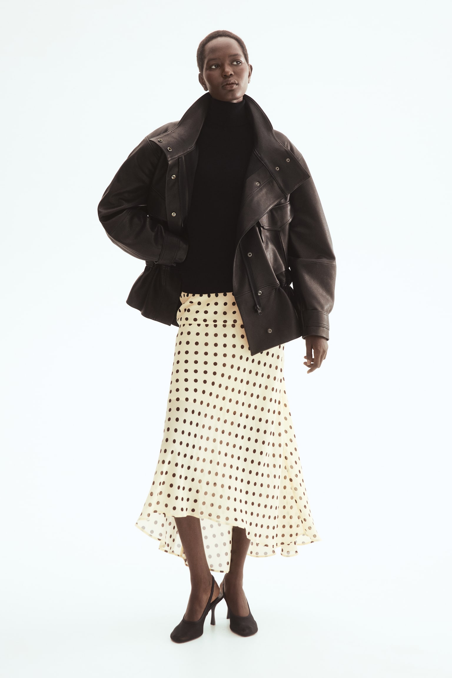 Viscose skirt - Light beige/Polka dot - 1
