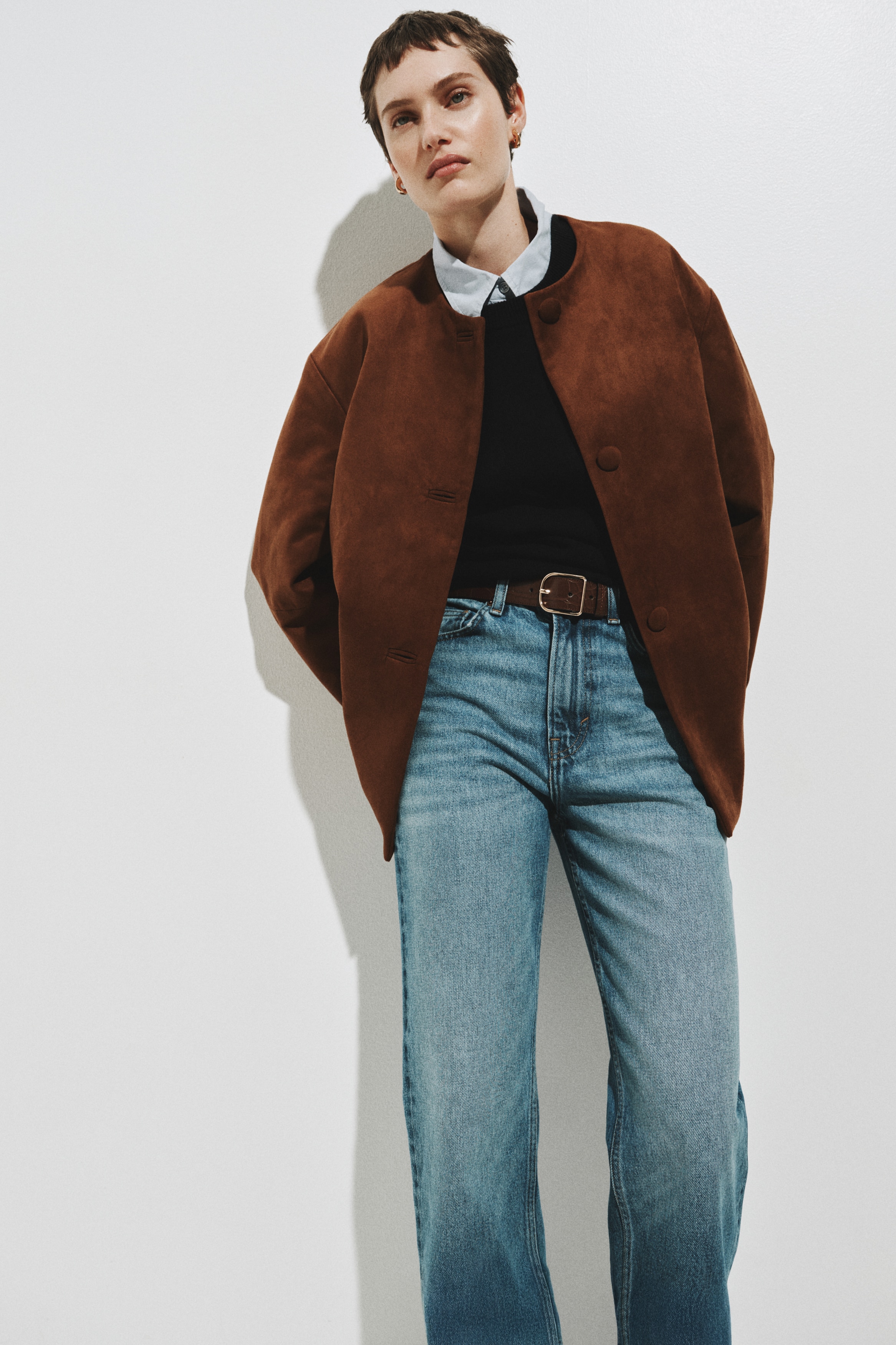 ノーカラージャケット - ブラウン - レディース | H&M JP