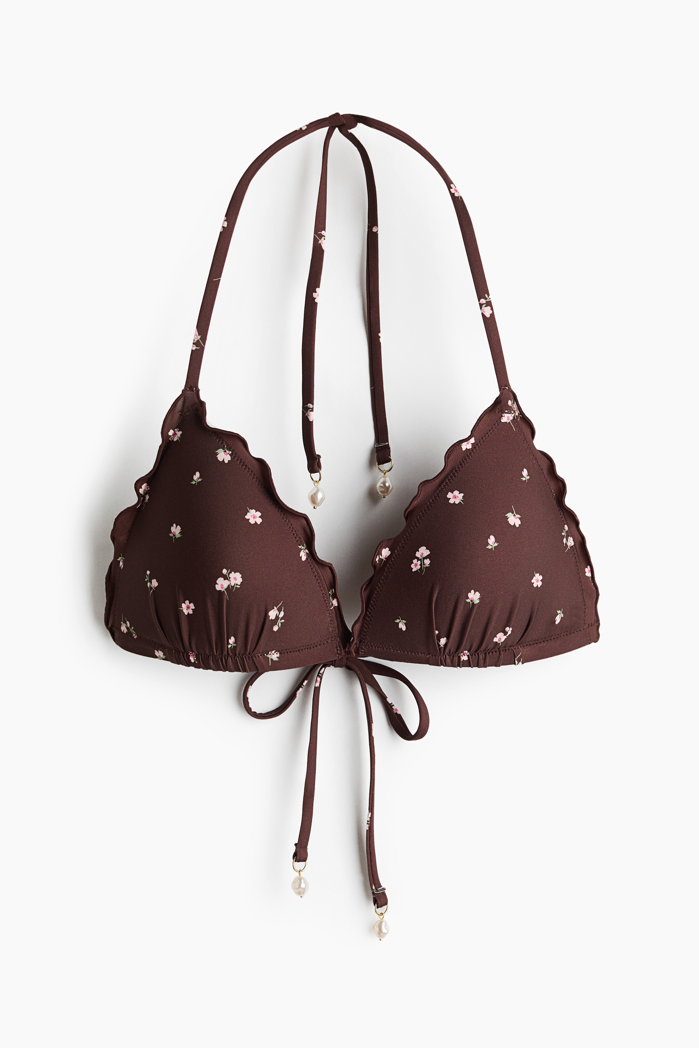 Push-Up Triangle Bikini Top - Dark brown/floral/Dark red