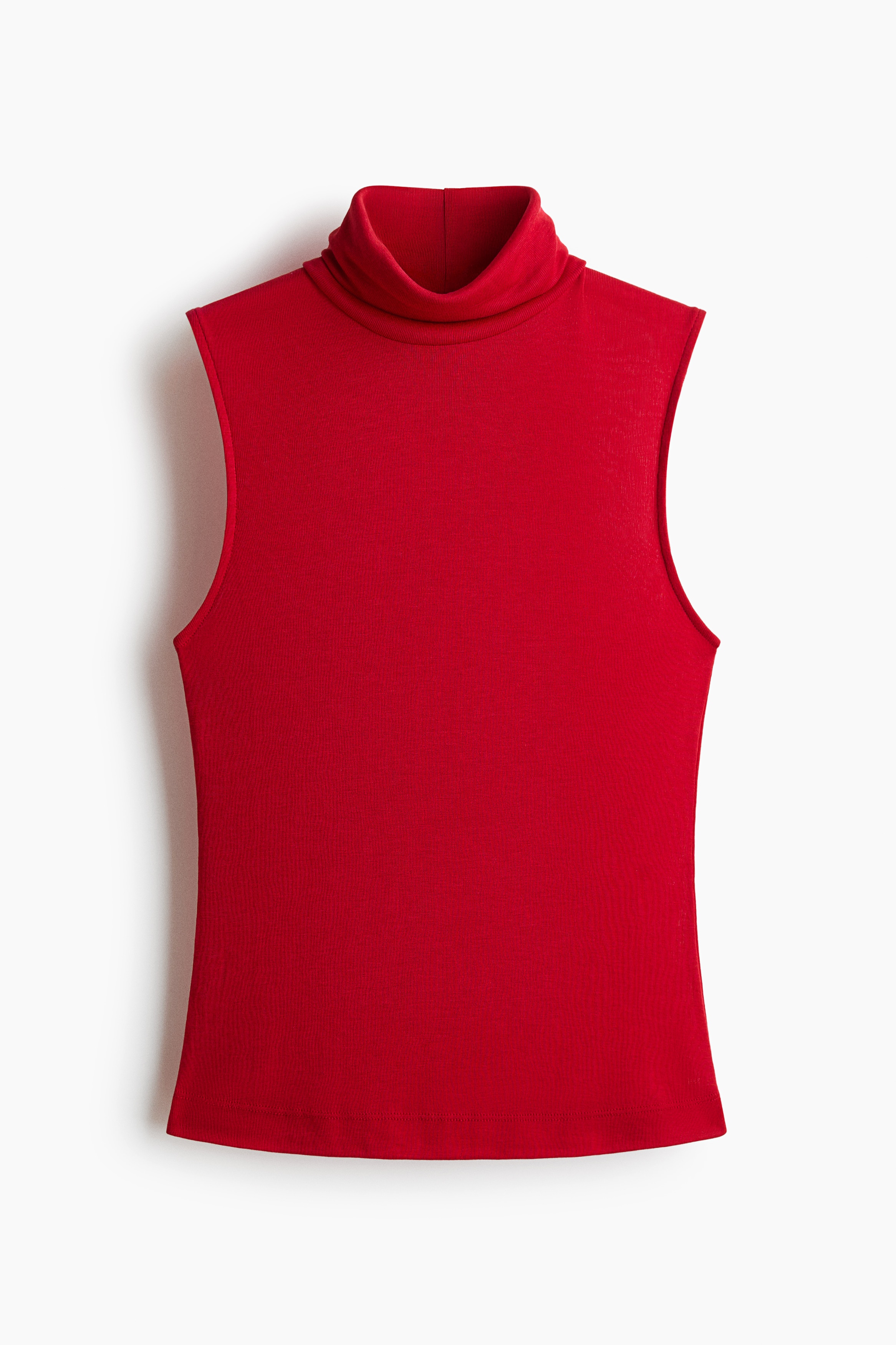 Fine-knit sleeveless polo-neck top - Red/Navy blue/Dark mole