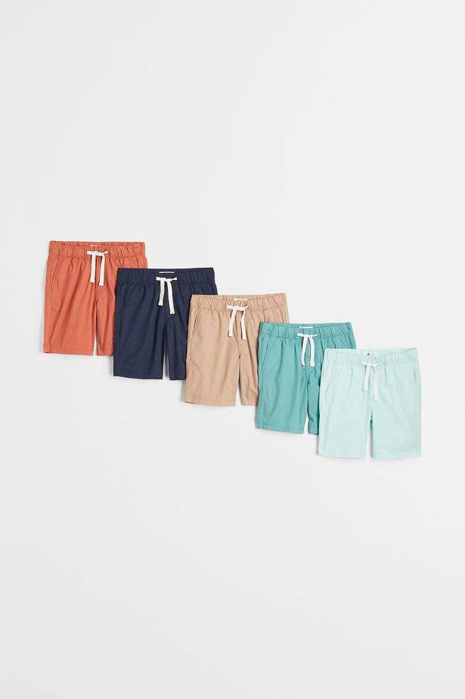 5-pack cotton shorts - Orange/Navy blue/Turquoise