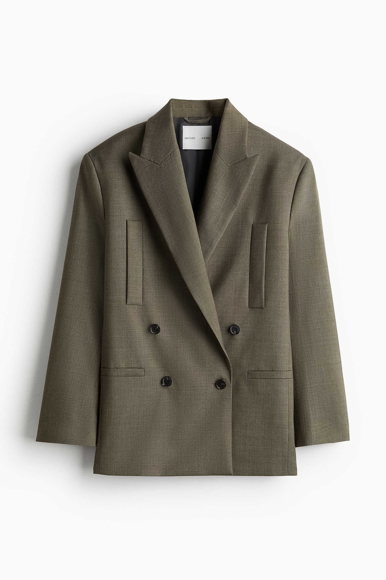 Double-breasted wool blazer - Dark khaki green marl - 2