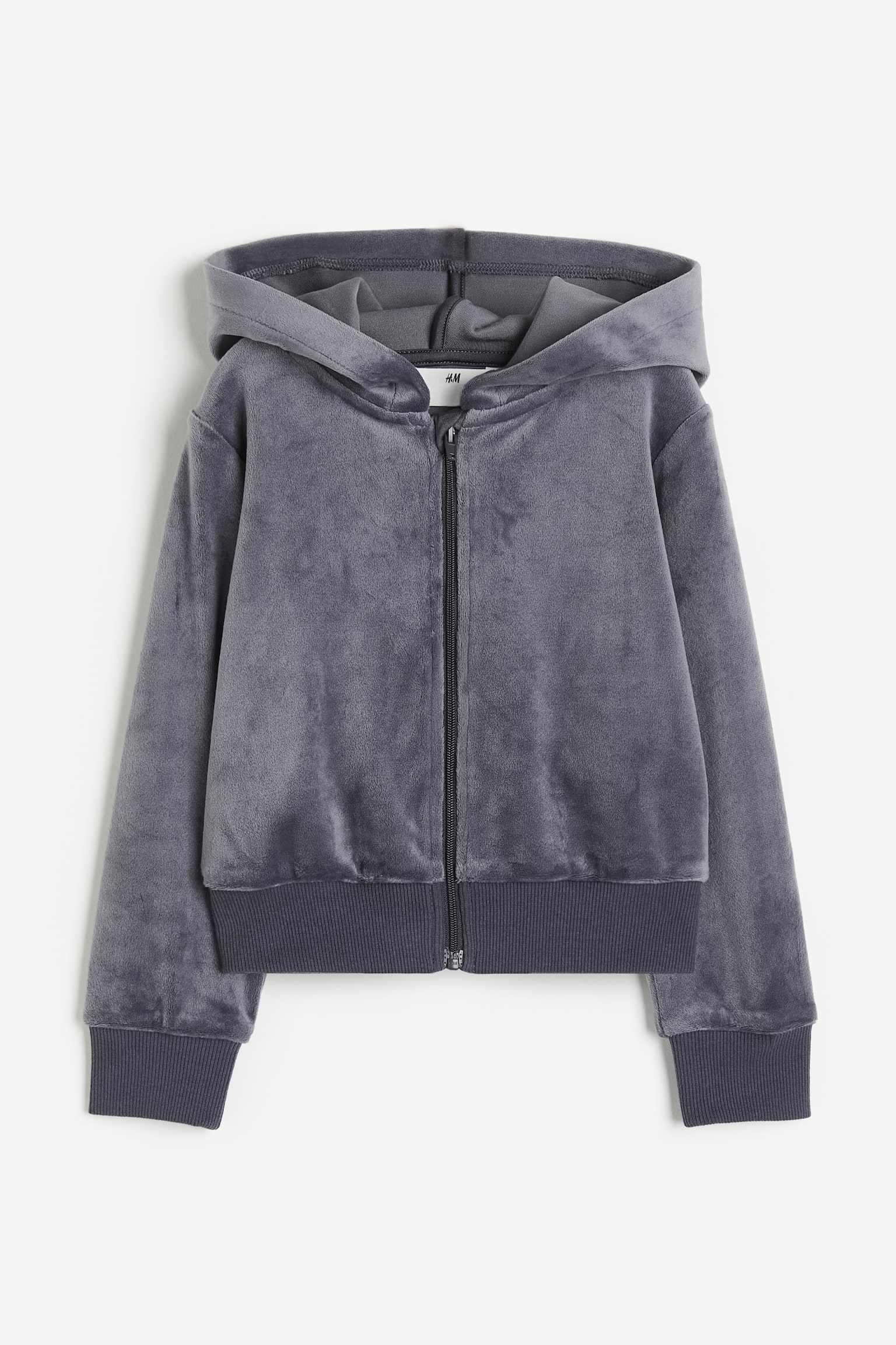 Velour Zip Up Hoodie - Dark grey/Light sage green/Pink - 1