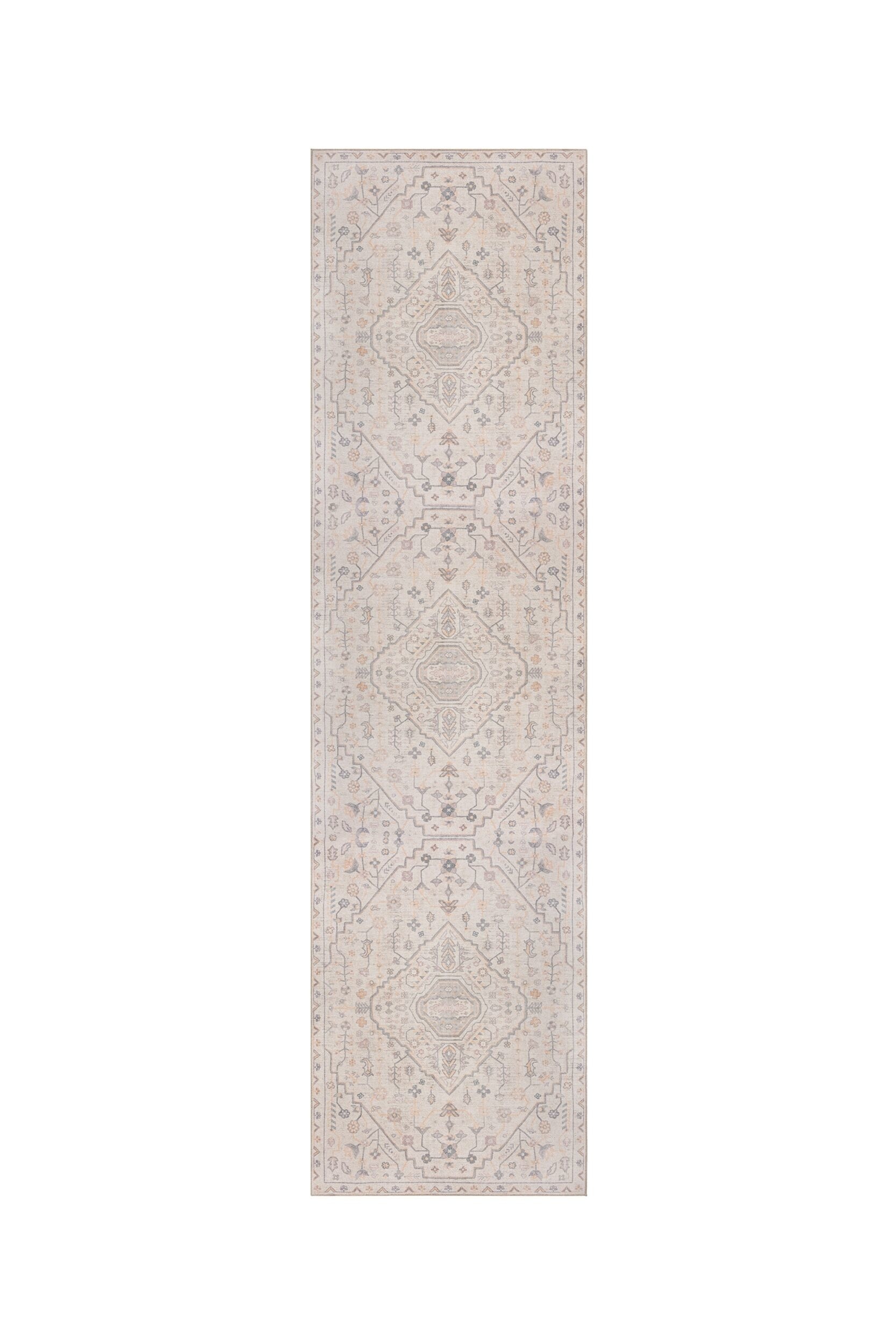 Teo Washable Traditional Runner Rug - Natural