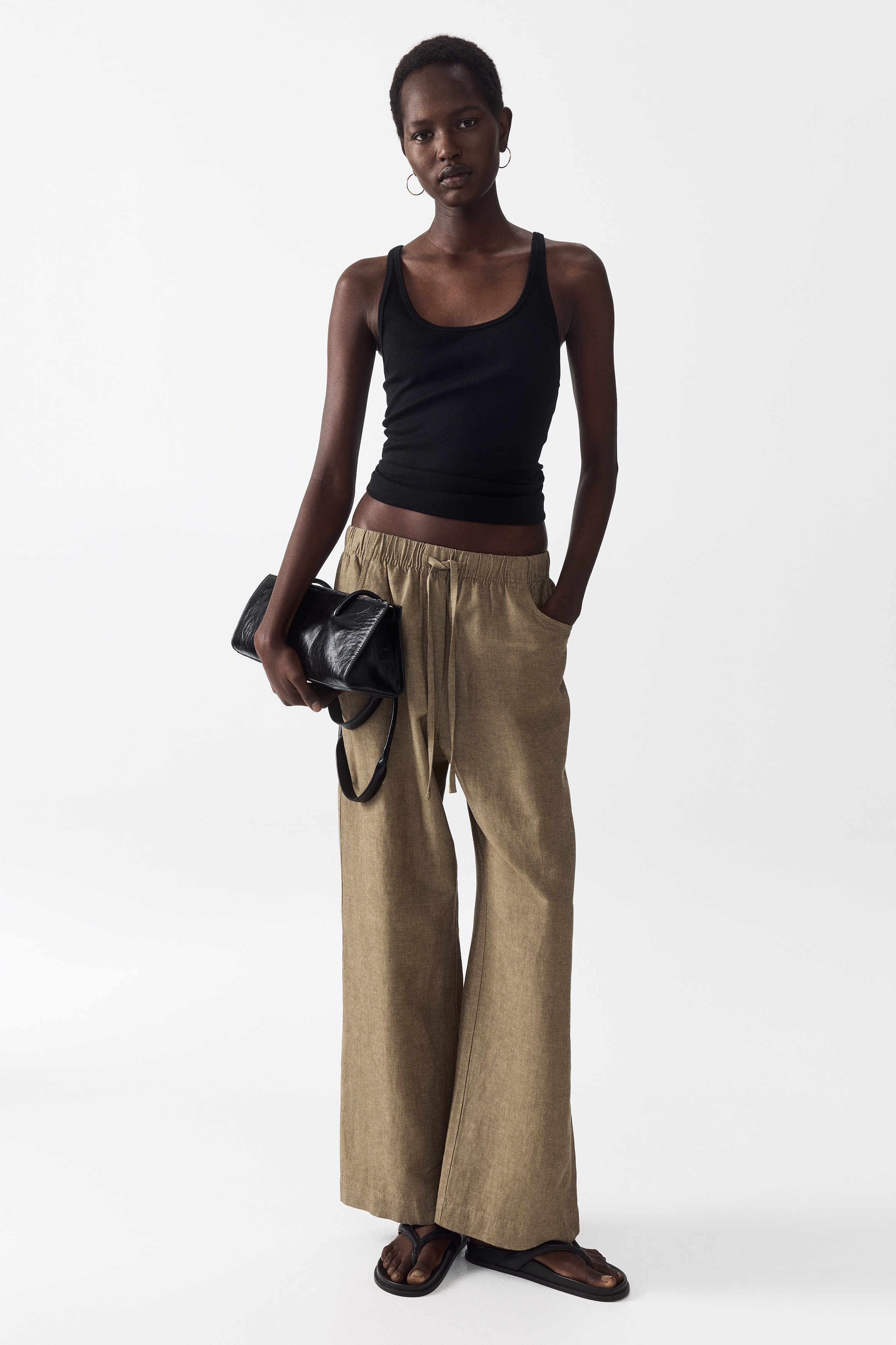 Kordelzughose mit geradem Bein - Dunkelbeige/Dunkles Denimblau