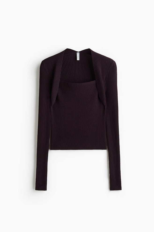 Top estilo bolero en punto de canalé - Violeta ciruela oscuro/Crema - 1
